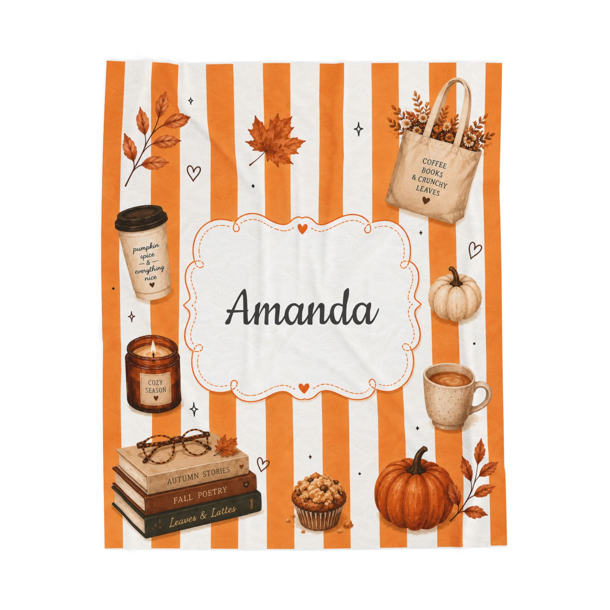 Personalized Autumn Cozy Velveteen Plush Blanket | Personalized Name Fall Throw