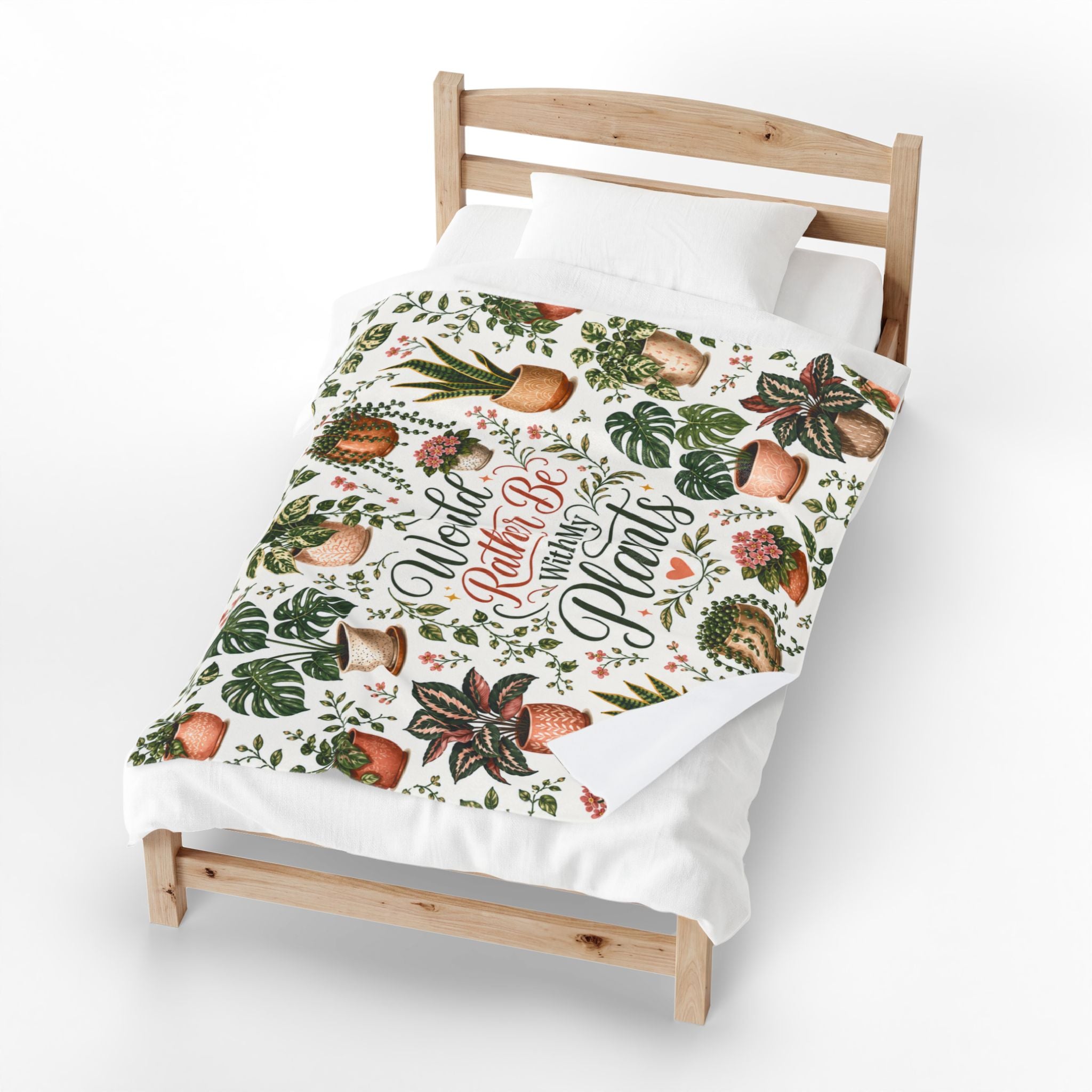 Would Rather Be With My Plants Velveteen Blanket | Potted Plants Pattern