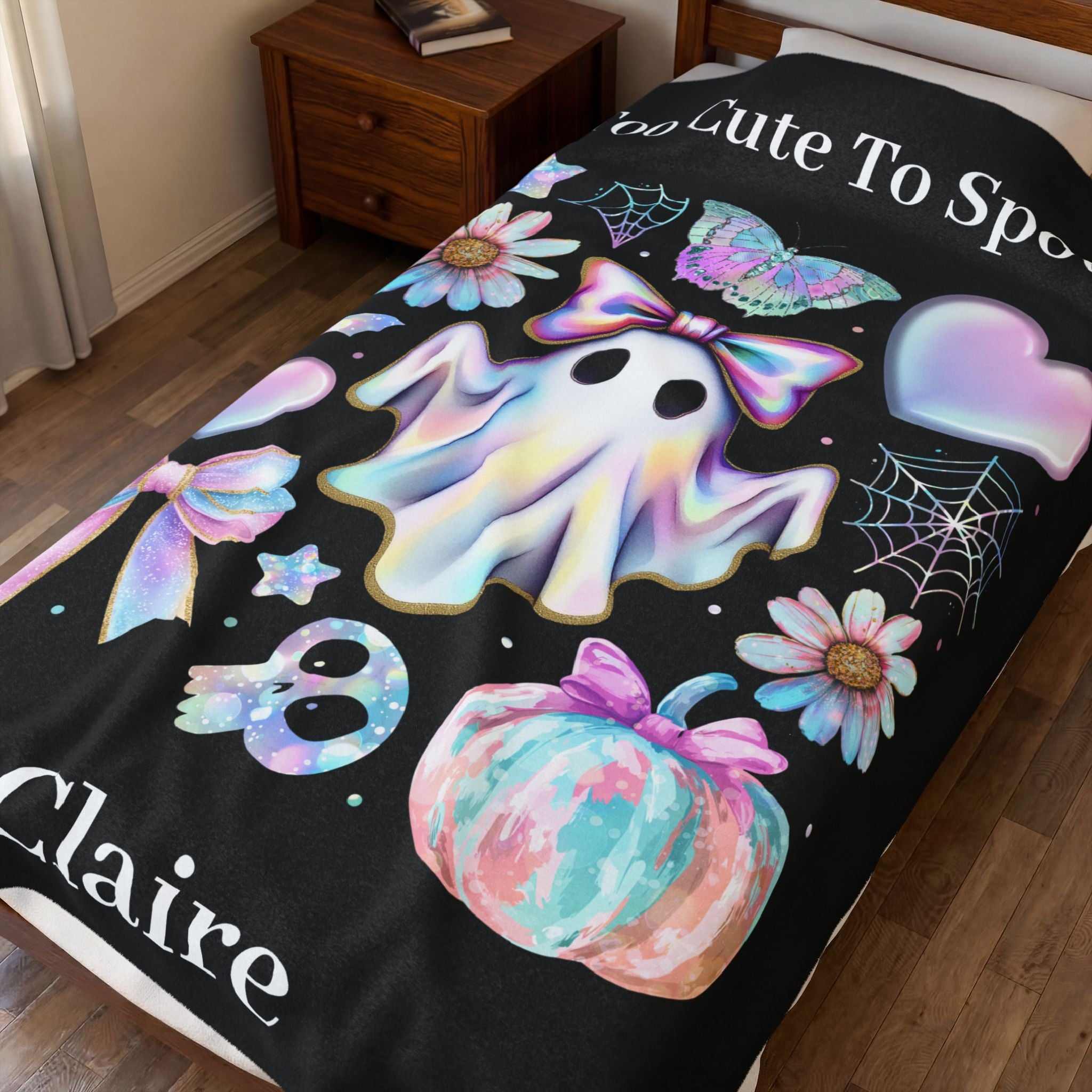 Personalized Pastel Ghost Blanket, Cute Pink Halloween Throw, Girly Spooky Season Gift, Custom Name Cozy Pink Ghost Blanket For Girl, Gift
