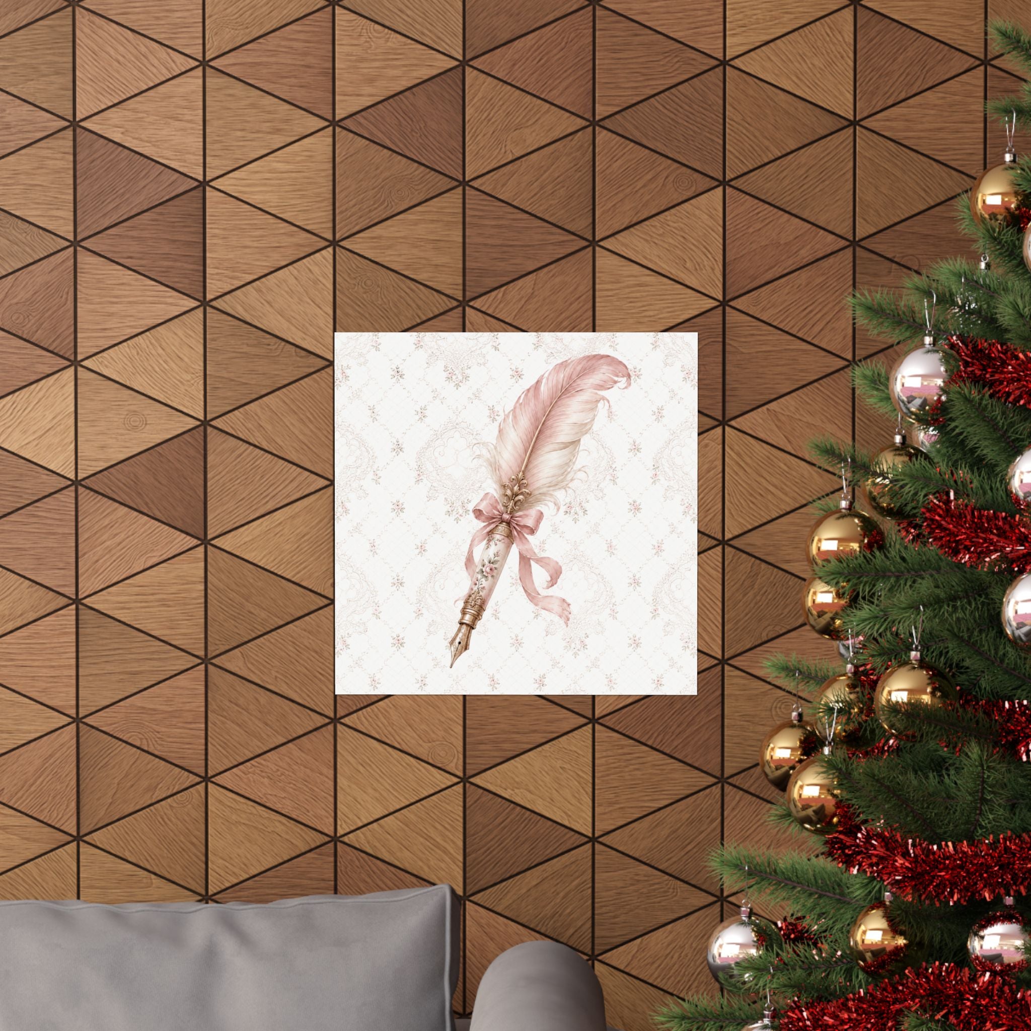Vintage Pink Feather Quill Matte Vertical Poster | Shabby Chic Wall Art