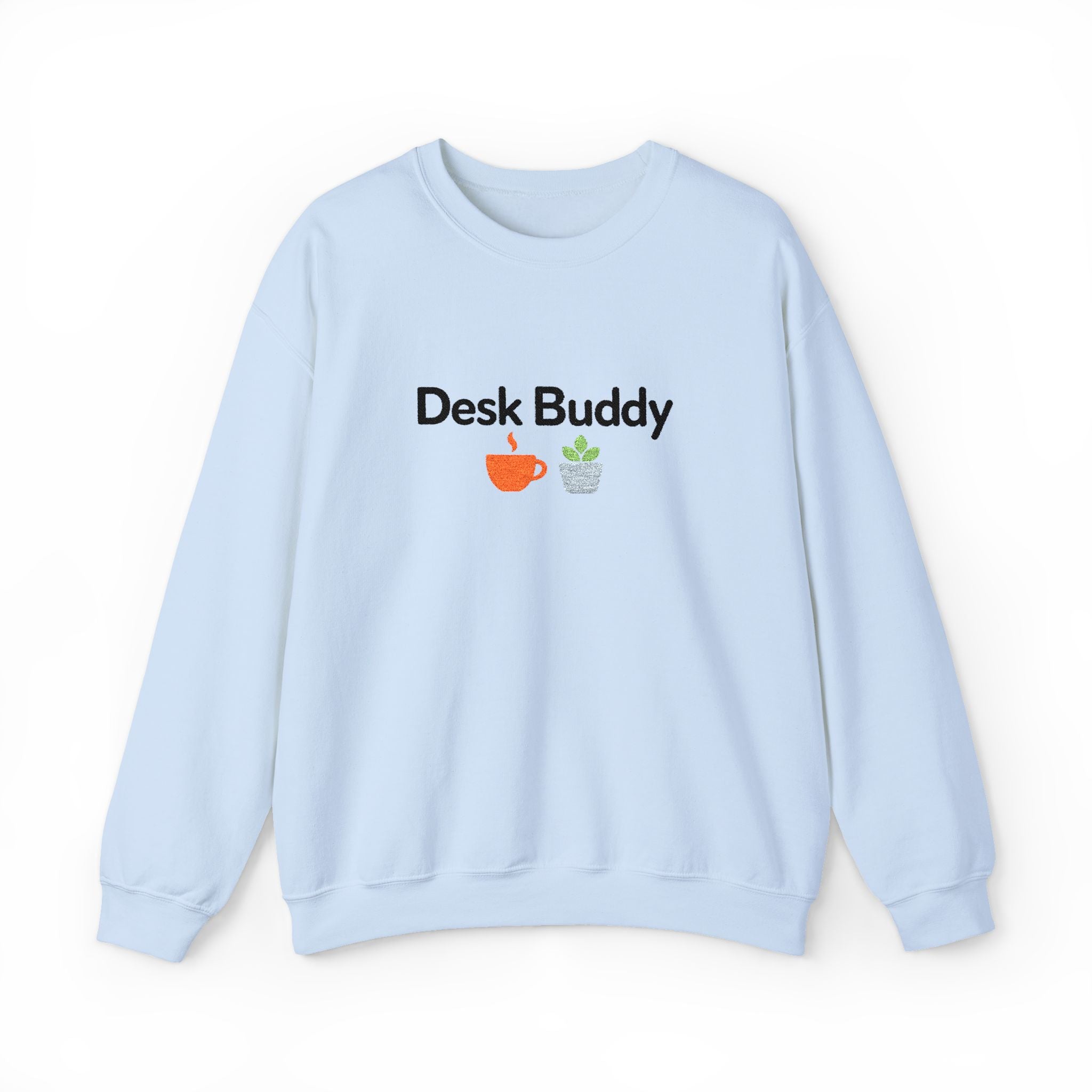 Desk Buddy Embroidered Crewneck Sweatshirt with Coffee Mug and Plant Design, Desk Buddy Gifts for Coworkers