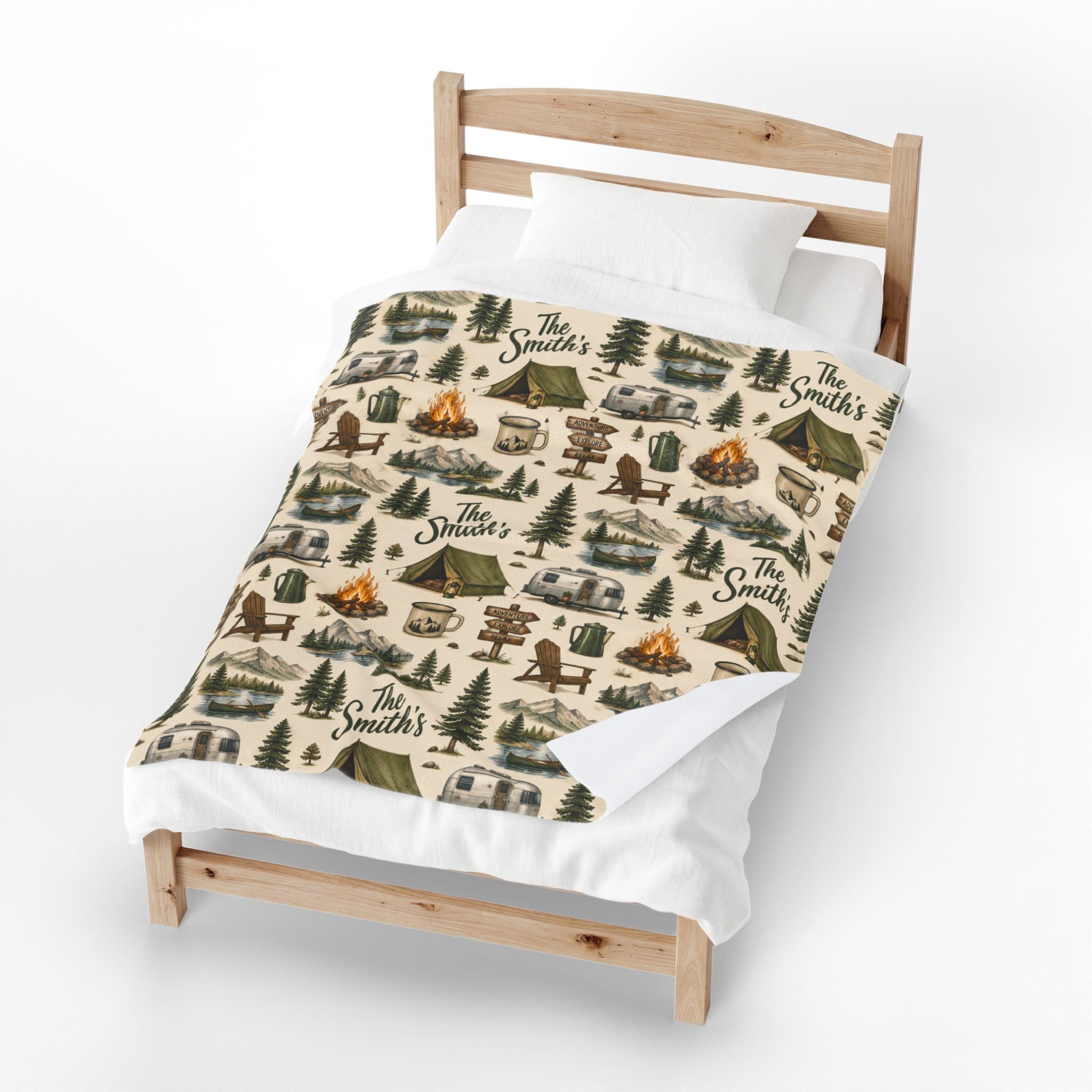 Custom Camping Velveteen Blanket, Personalized Family Camping Blanket, Custom Outdoor Camping Gear, Family Wilderness Gift, Camping Lover