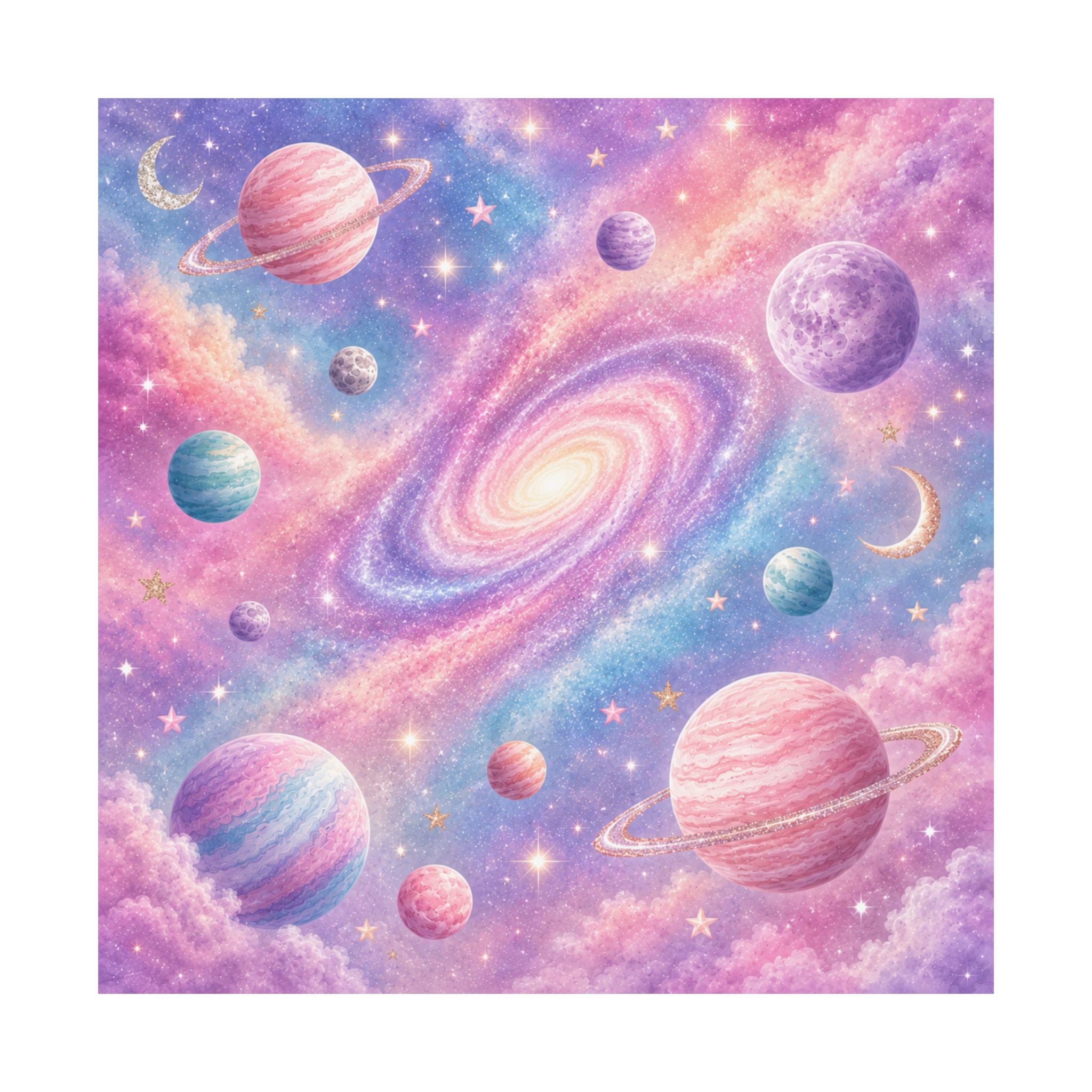 Pastel Galaxy Planets Poster | Matte Vertical Poster
