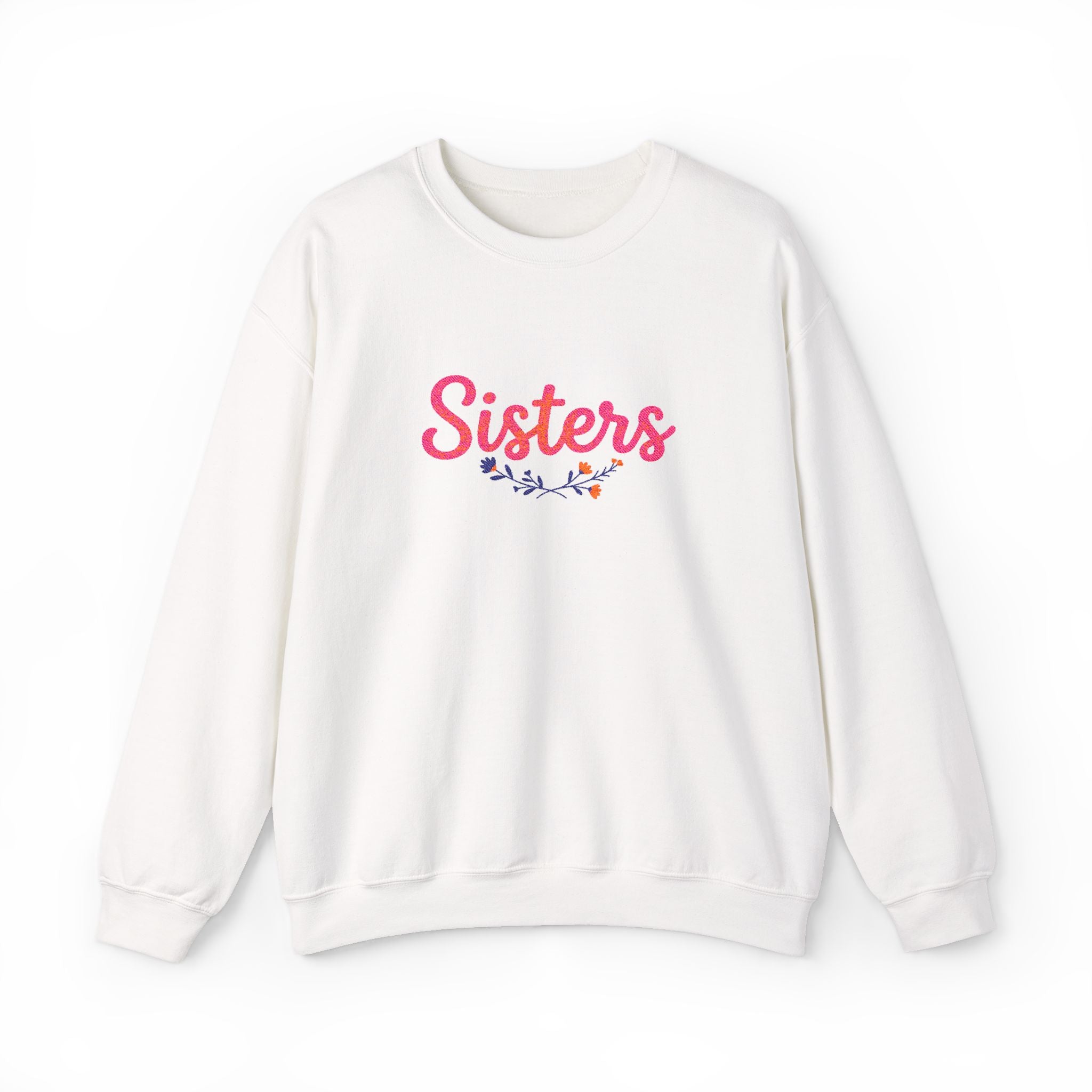 Sisters Embroidered Crewneck Sweatshirt with Floral Branch Design, Sisterly Gift for Sisters and Sister Gift Ideas