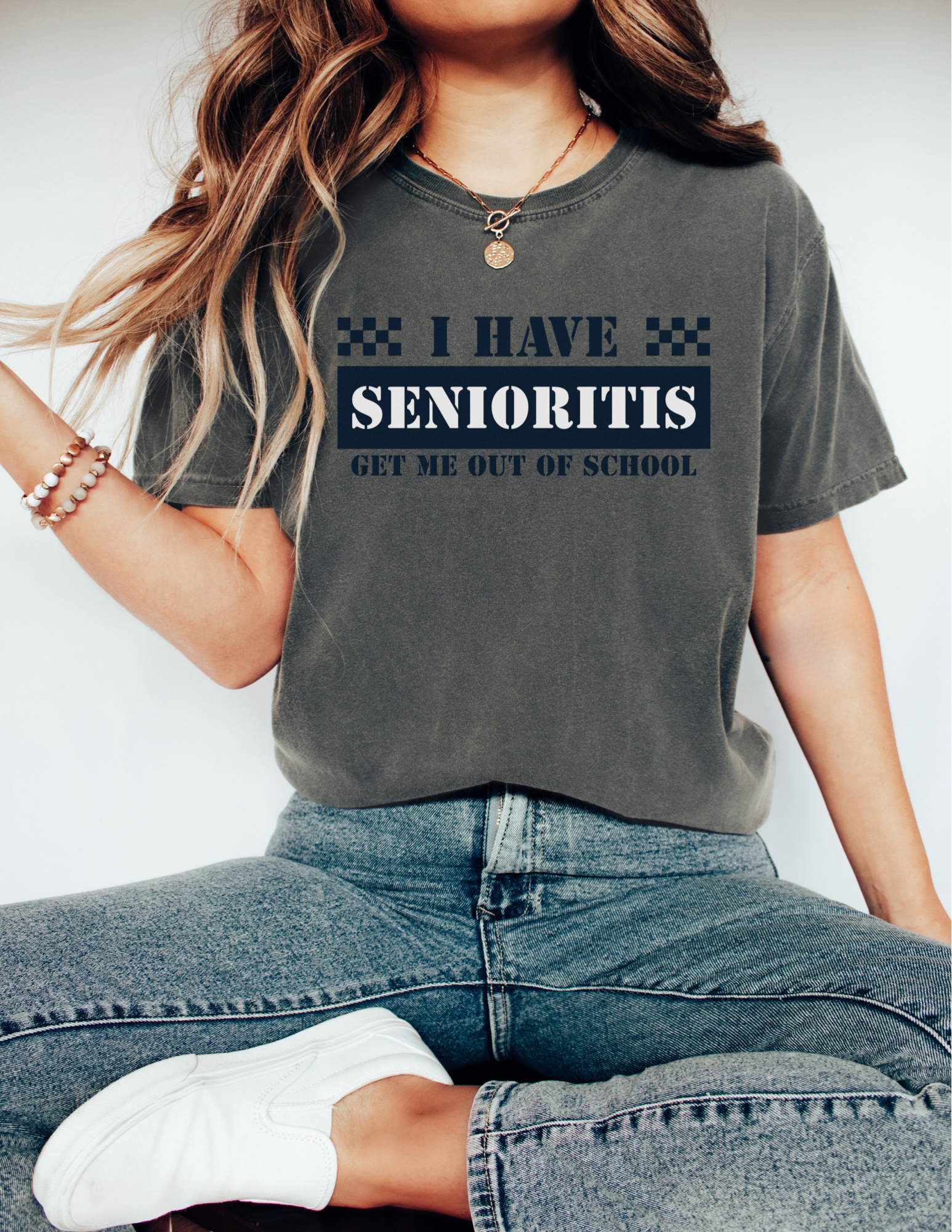 Checkered Senioritis Shirt- Comfort Colors Shirt