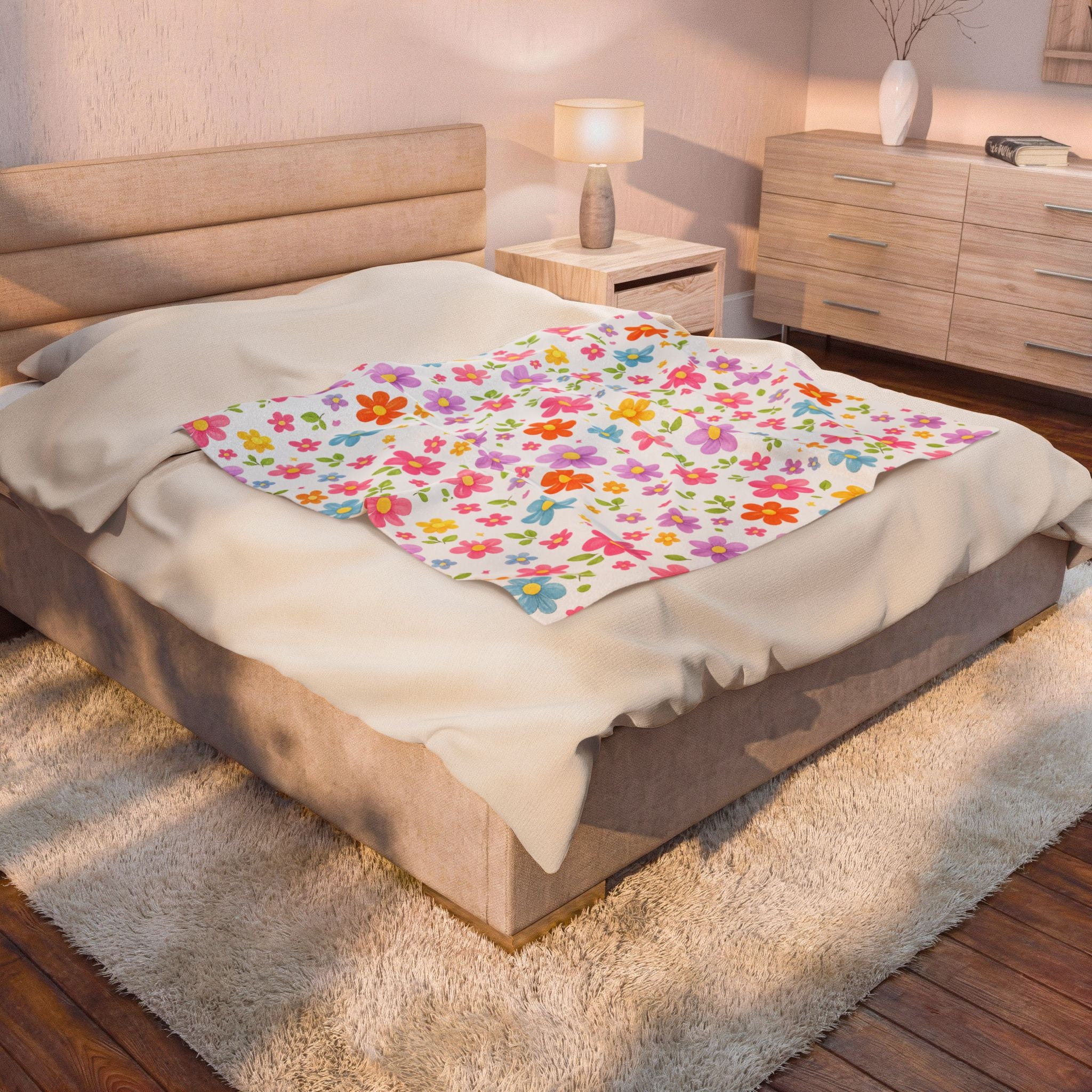 Colorful Retro Groovy Flower Blanket
