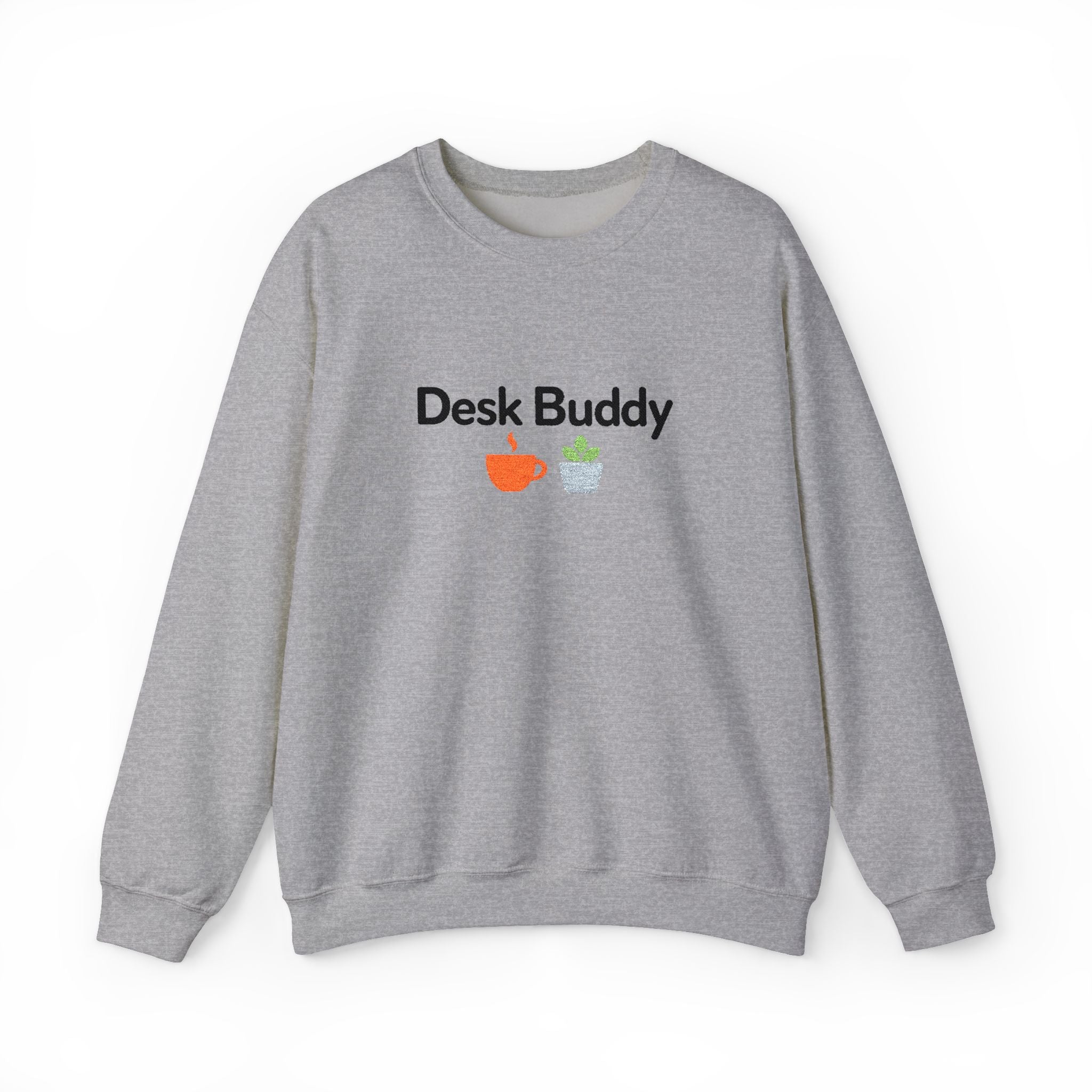 Desk Buddy Embroidered Crewneck Sweatshirt with Coffee Mug and Plant Design, Desk Buddy Gifts for Coworkers