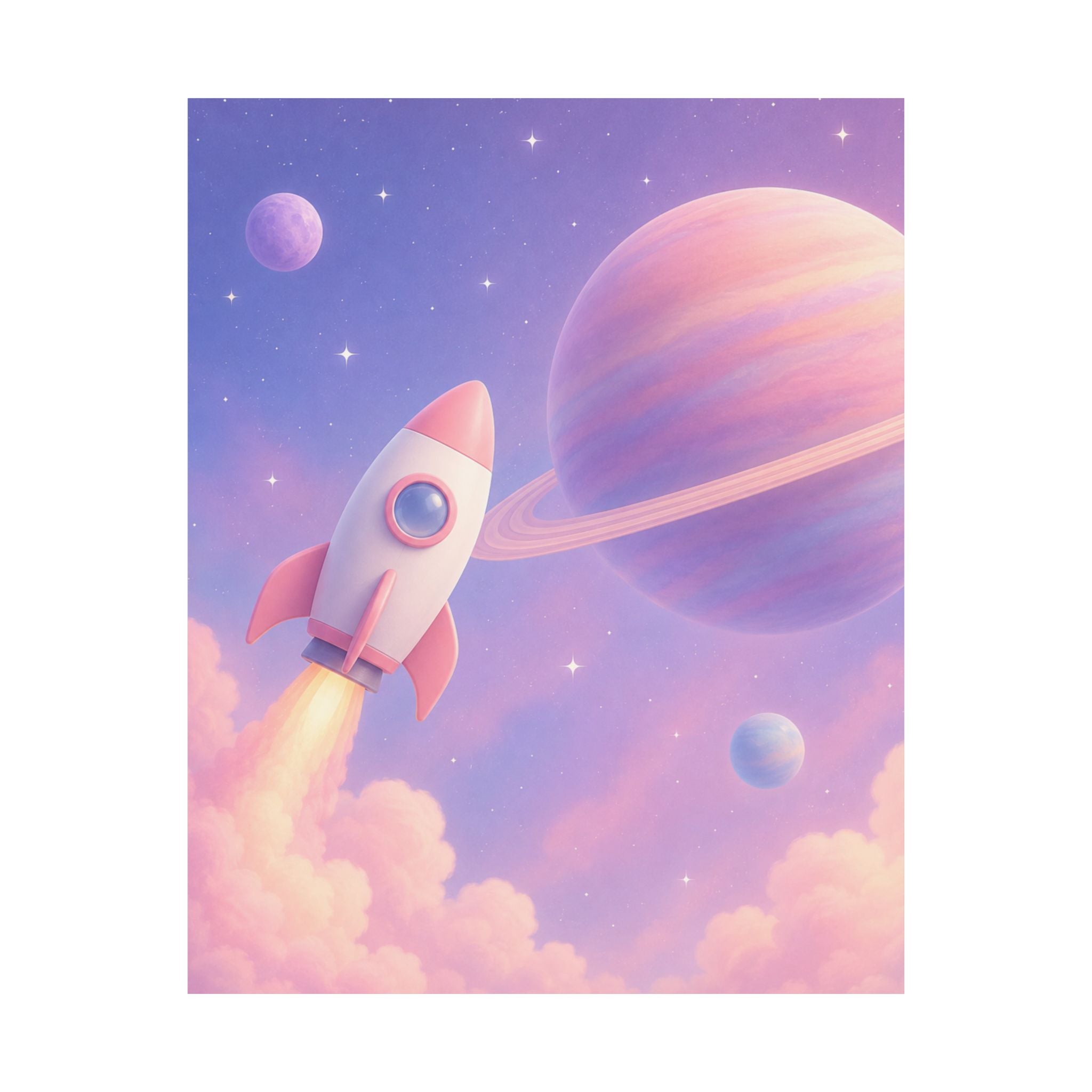 Pastel Rocket Space Poster, Pastel Outerspace Rocket Wall Art, Space Decor Girl Room, Girl Rocket Nursery