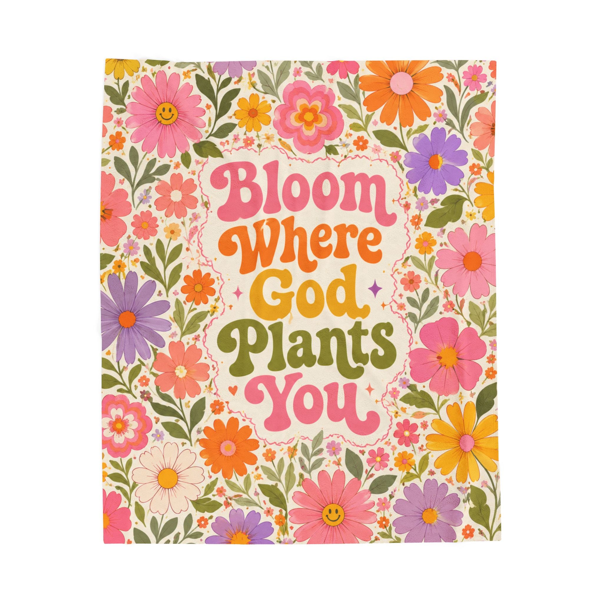 Bloom Where God Plants You Blanket | Floral Retro Scripture Throw