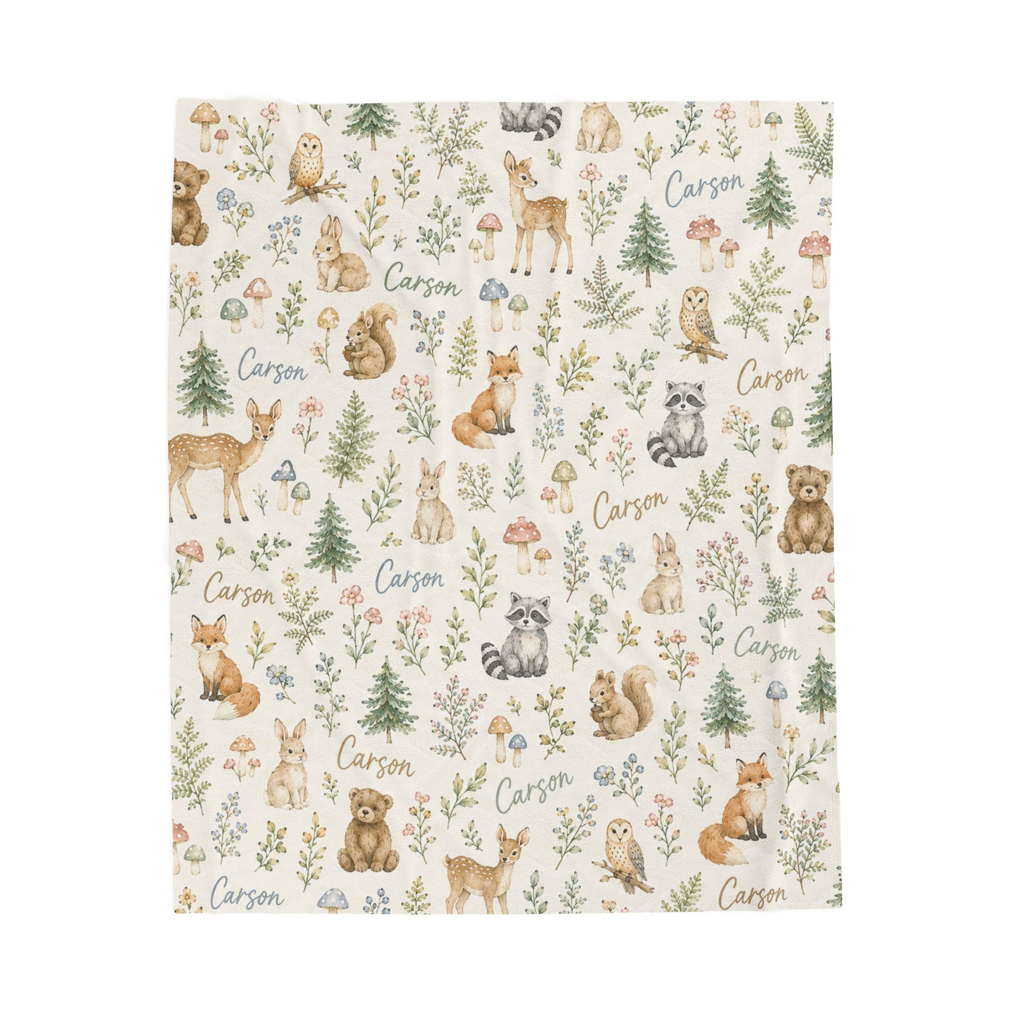 Personalized Woodland Animals Baby Plush Blanket, Personalized Name Woodland Creature Baby Blanket, Woodsy Nursery Blanket, New Baby Gift