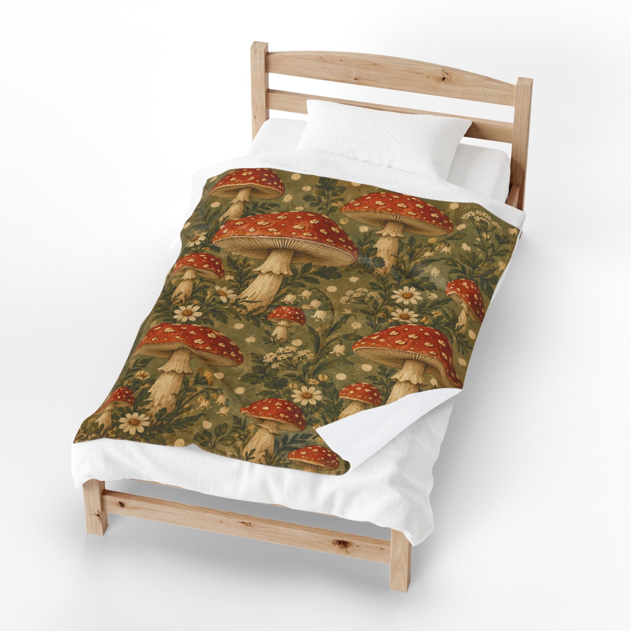 Vintage Mushroom Pattern Velveteen Plush Blanket