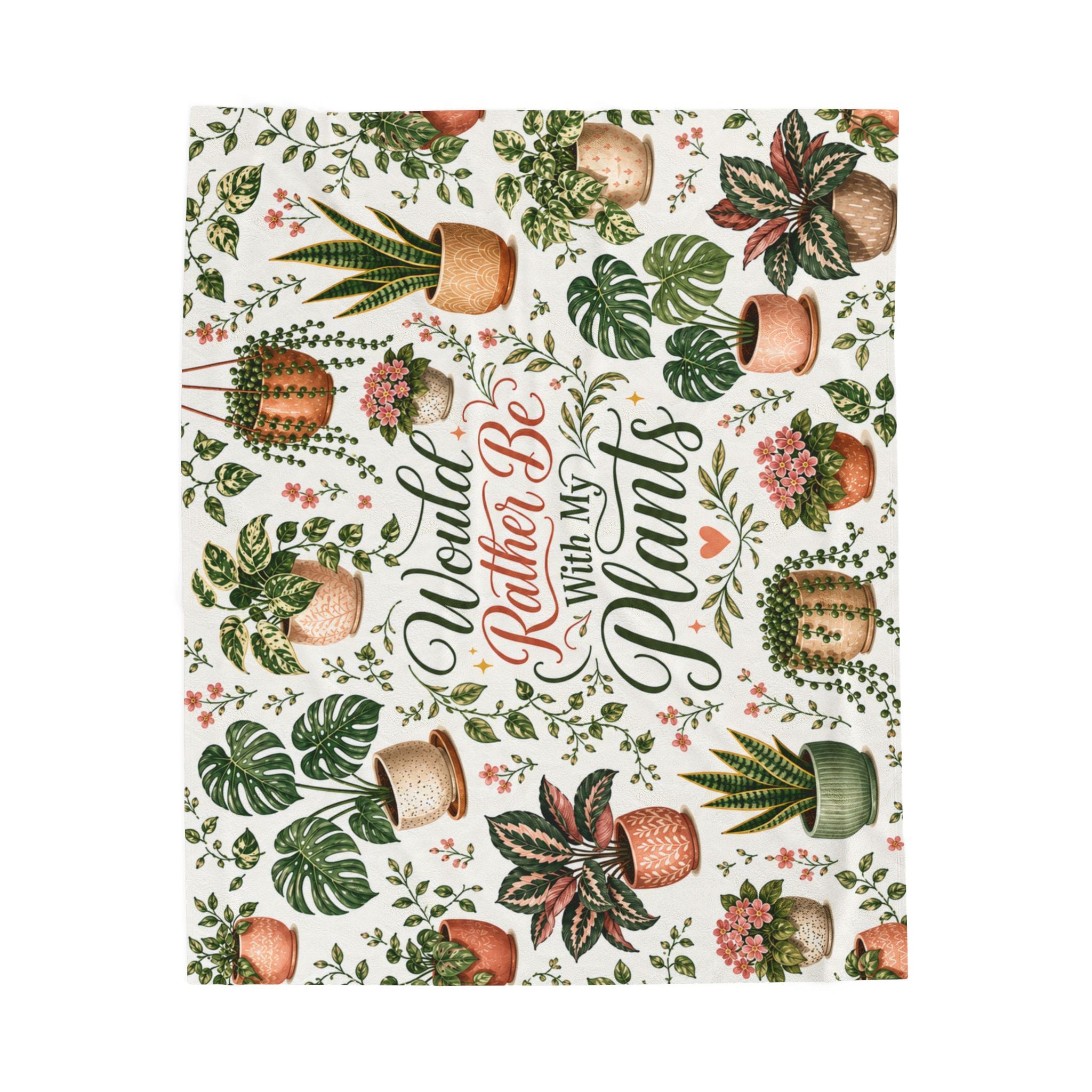 Would Rather Be With My Plants Velveteen Blanket | Potted Plants Pattern