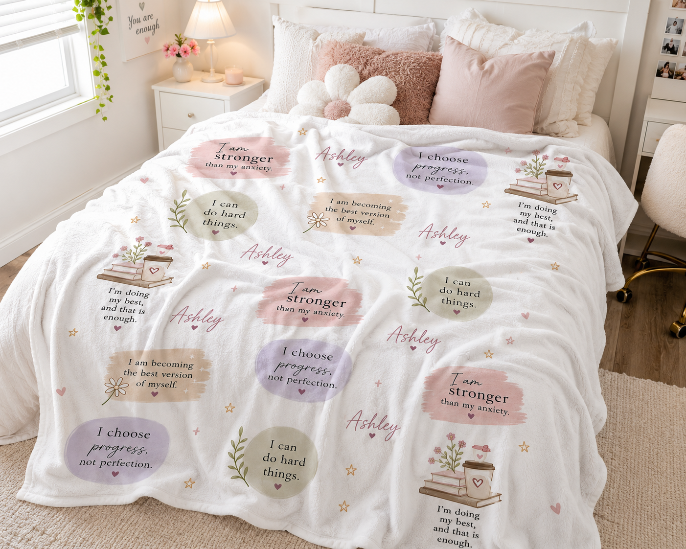 Calming Affirmations blanket | Personalized Name velveteen plush blanket