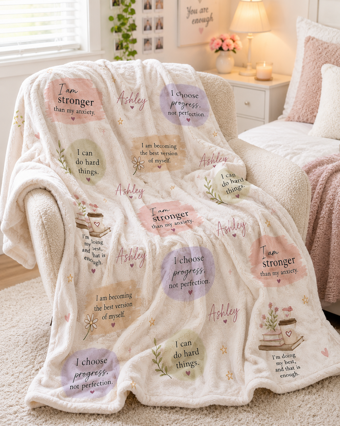 Calming Affirmations blanket | Personalized Name velveteen plush blanket