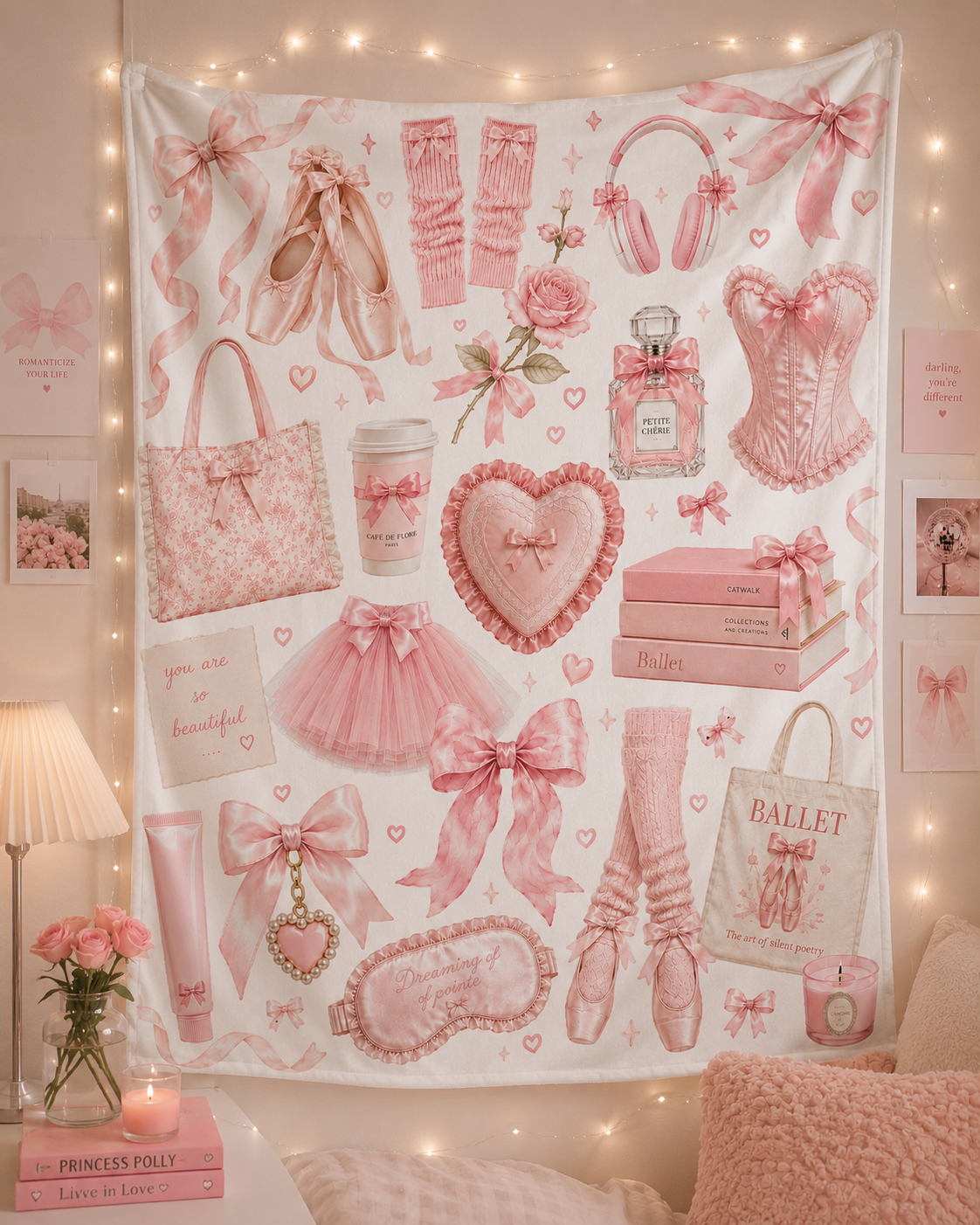 Pink Ballet Aesthetic Velveteen Plush Blanket