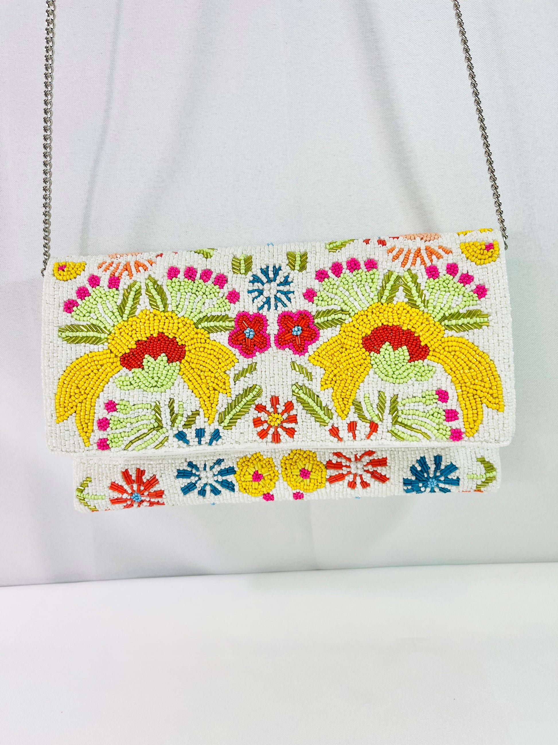 Tropical Floral Beaded Clutch, Seed Bead Clutch Bag, Beaded Clutch for Women