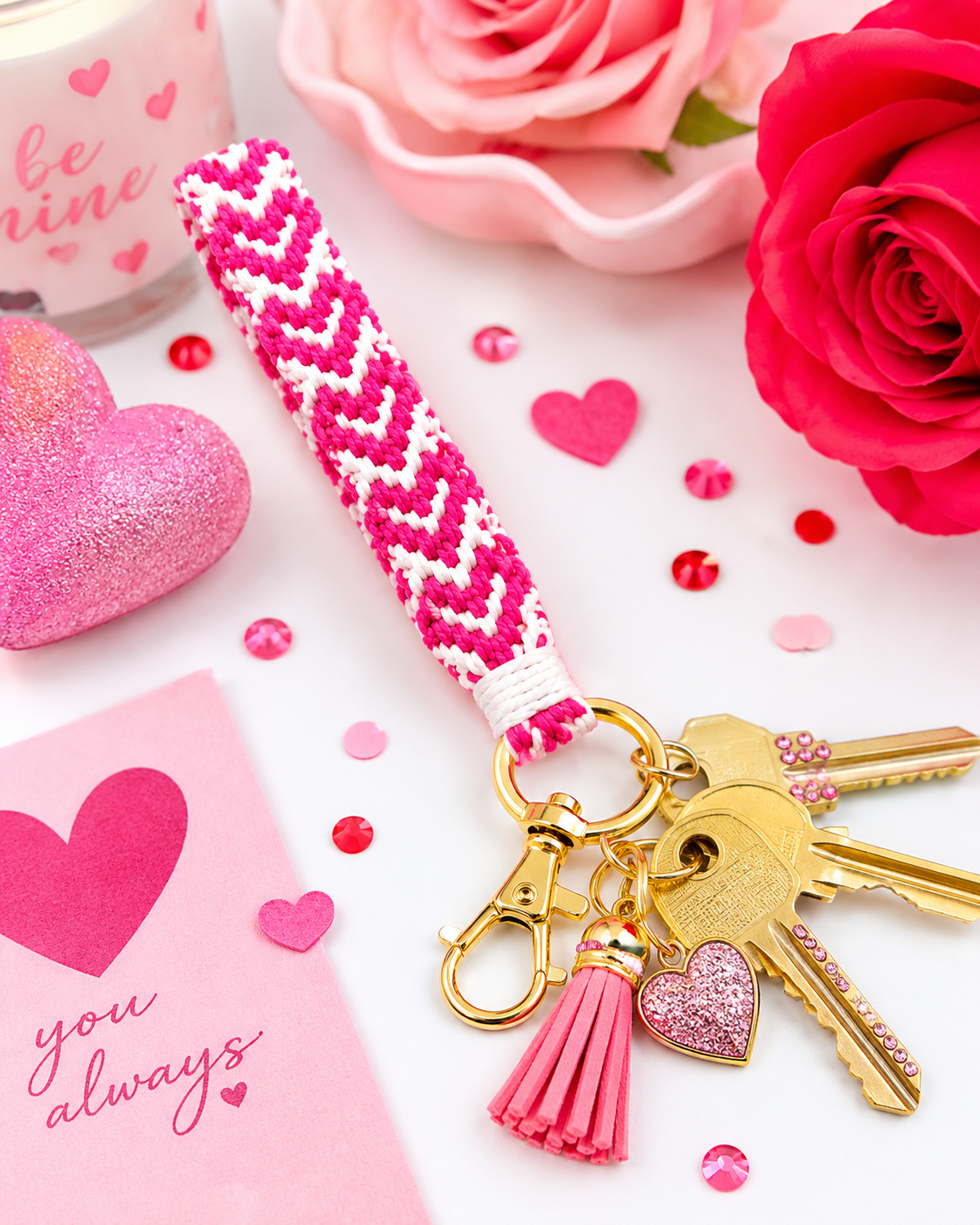 Pink Heart Wristlet Keychain