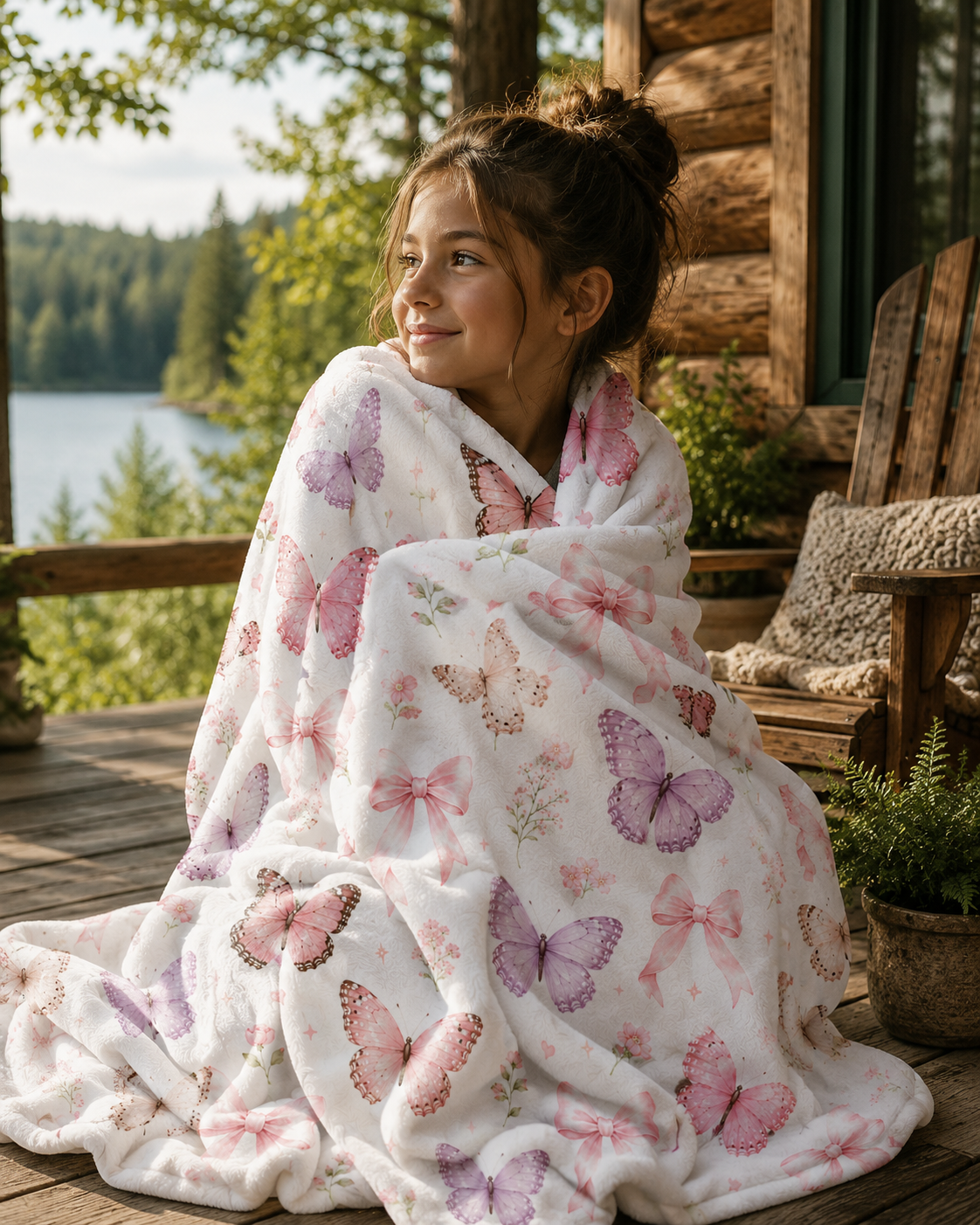 Pink Watercolor Butterflies Velveteen Plush Blanket | Floral Butterfly Pattern