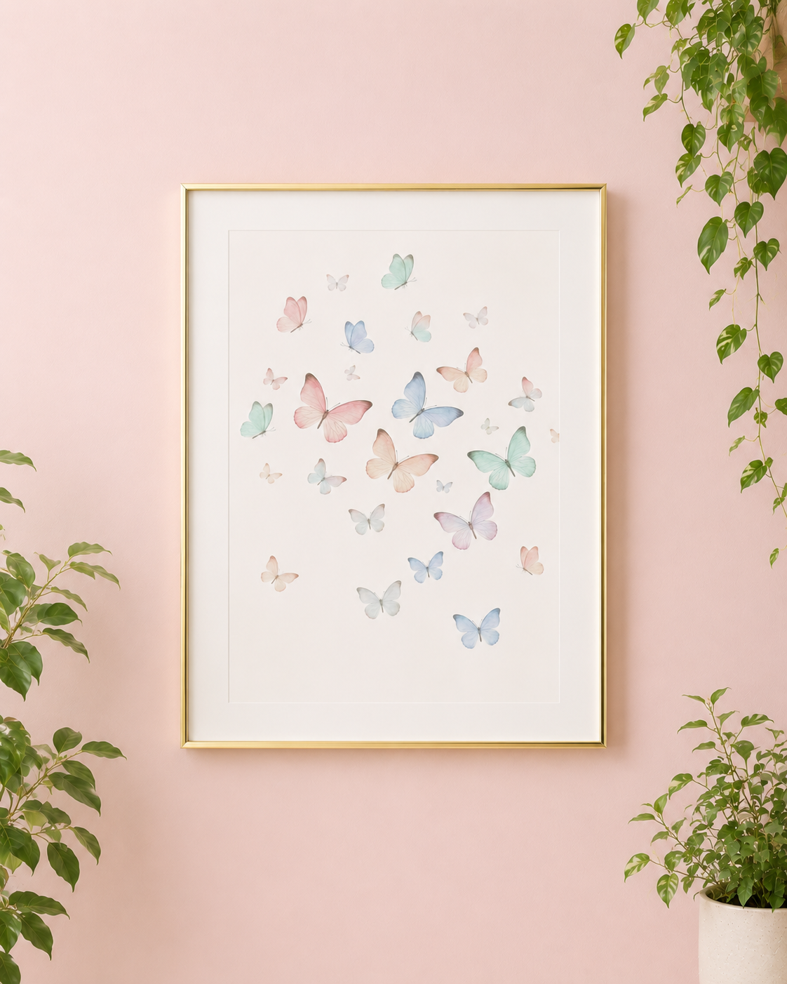 Pastel Watercolor Butterflies Matte Poster | Vertical Wall Art