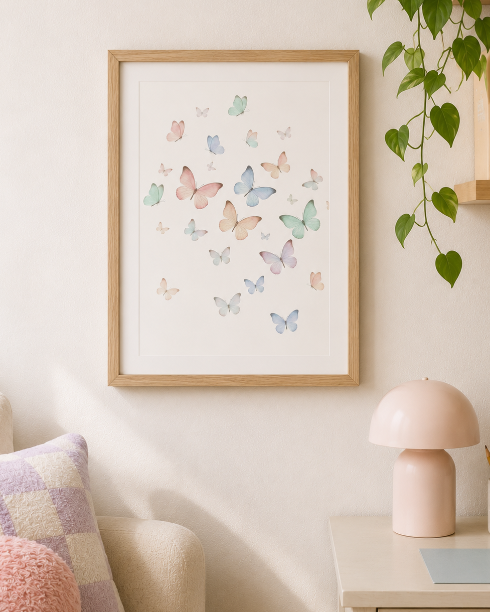 Pastel Watercolor Butterflies Matte Poster | Vertical Wall Art