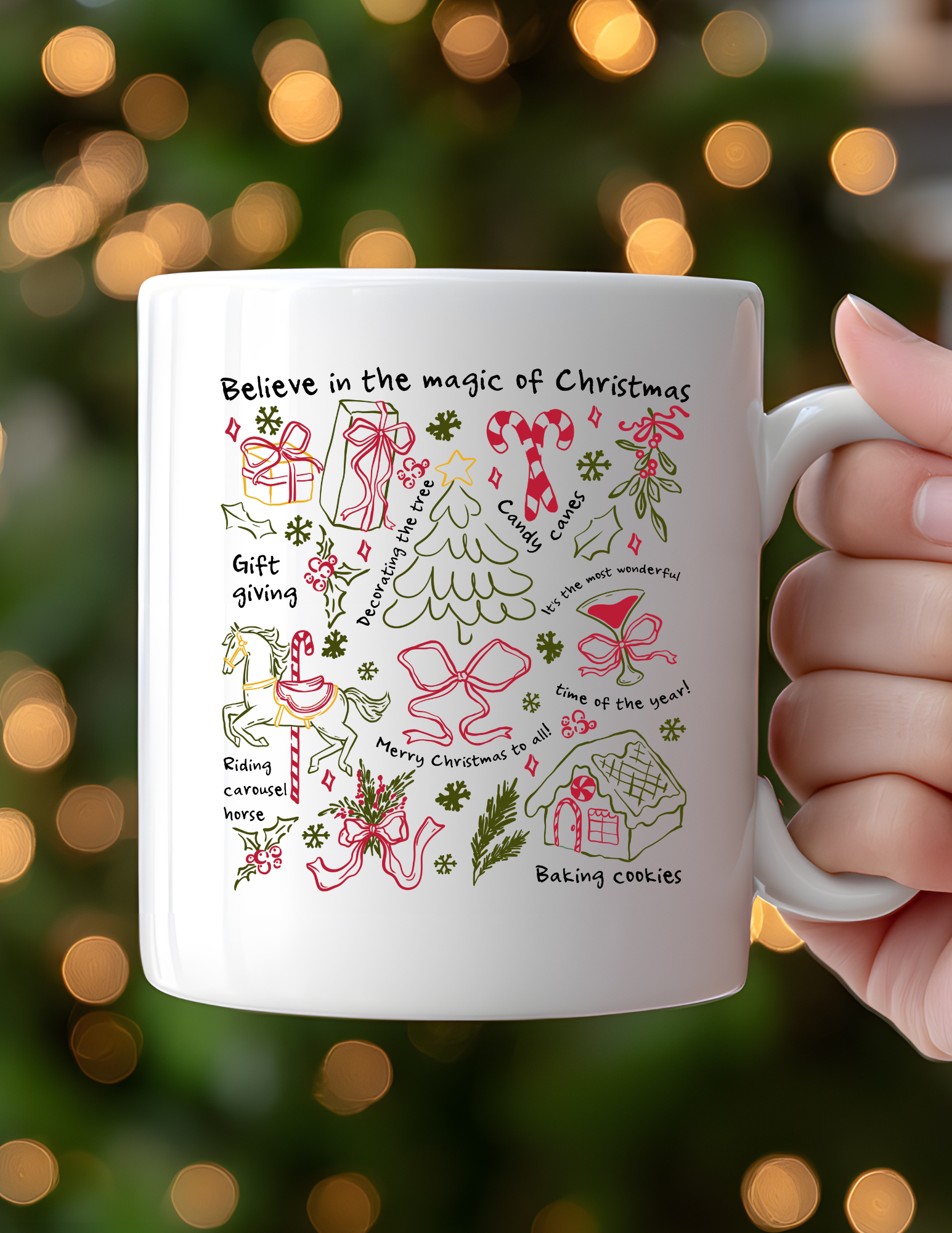 Personalized Christmas Doodle Mug- Trendy Custom Holiday Coffee Cup