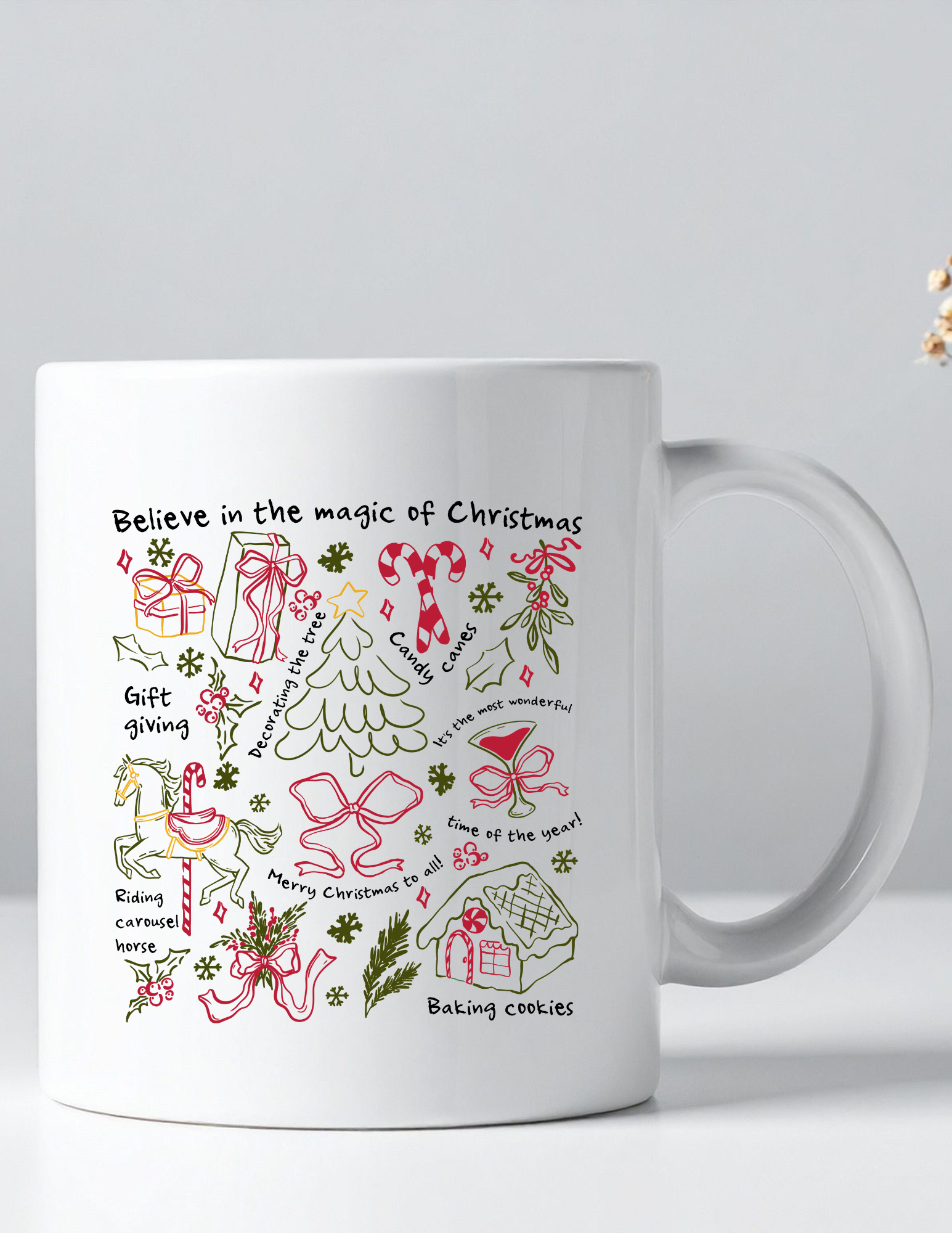 Personalized Christmas Doodle Mug- Trendy Custom Holiday Coffee Cup