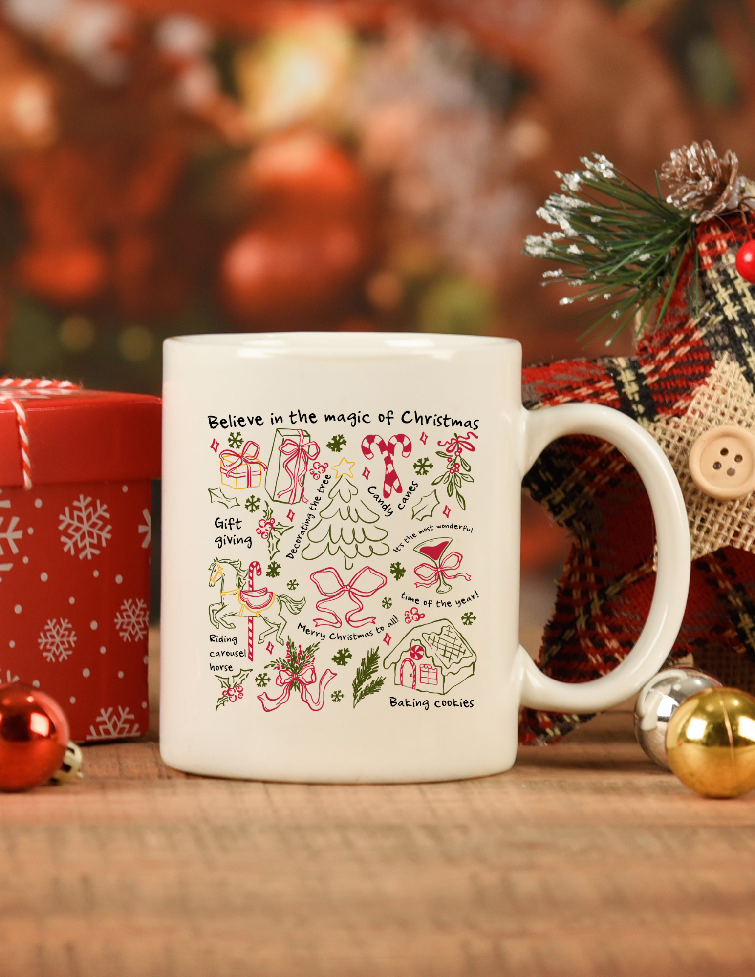 Personalized Christmas Doodle Mug- Trendy Custom Holiday Coffee Cup