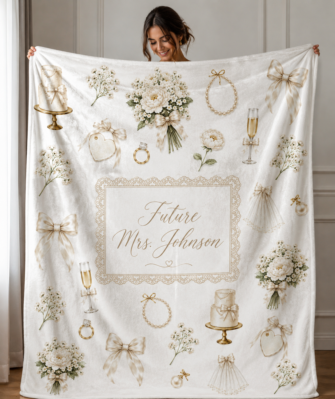 Personalized Future Mrs Velveteen Plush Blanket, Newly Engaged Gift, Bride To Be Gift Idea, Engagement Keepsake Blanket, Future Bride Gift