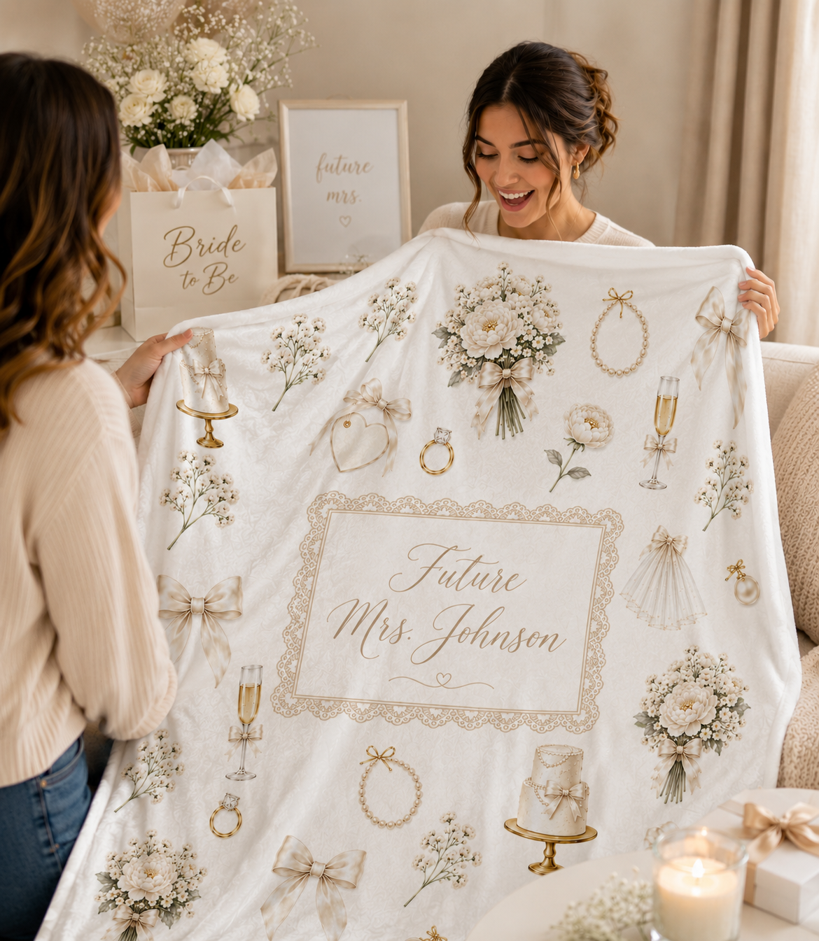 Personalized Future Mrs Velveteen Plush Blanket, Newly Engaged Gift, Bride To Be Gift Idea, Engagement Keepsake Blanket, Future Bride Gift