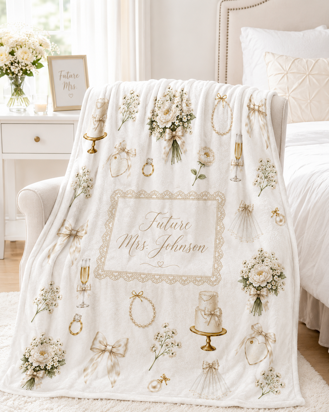 Personalized Future Mrs Velveteen Plush Blanket, Newly Engaged Gift, Bride To Be Gift Idea, Engagement Keepsake Blanket, Future Bride Gift