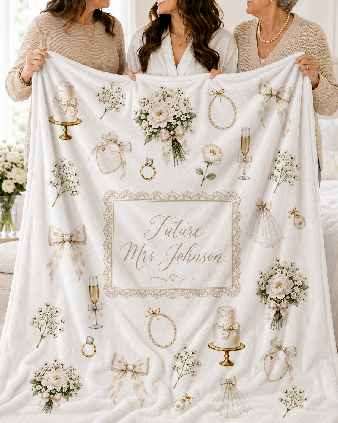 Personalized Future Mrs Velveteen Plush Blanket, Newly Engaged Gift, Bride To Be Gift Idea, Engagement Keepsake Blanket, Future Bride Gift