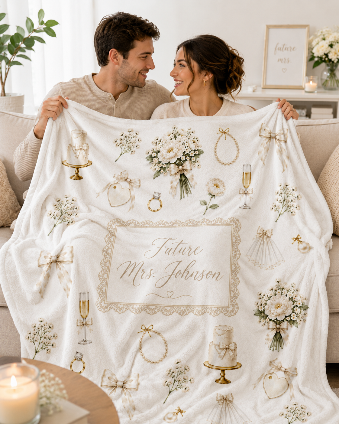 Personalized Future Mrs Velveteen Plush Blanket, Newly Engaged Gift, Bride To Be Gift Idea, Engagement Keepsake Blanket, Future Bride Gift
