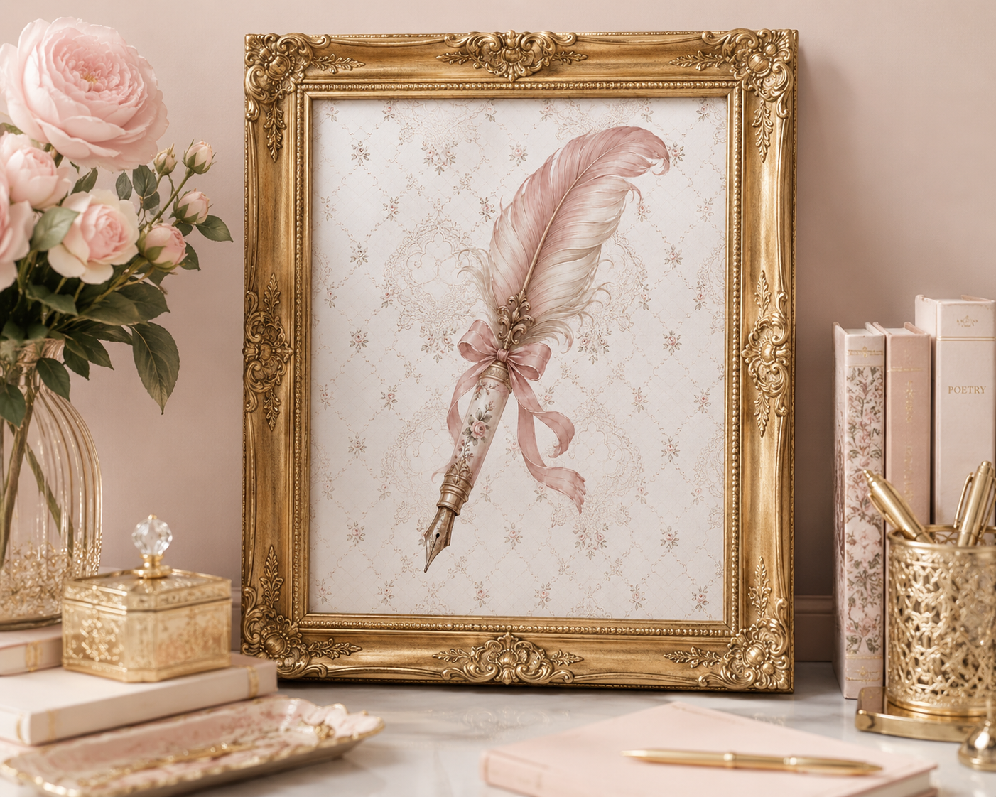 Vintage Pink Feather Quill Matte Vertical Poster