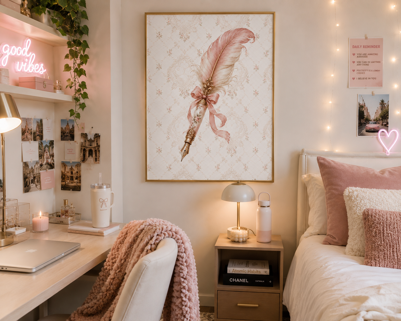 Vintage Pink Feather Quill Matte Vertical Poster