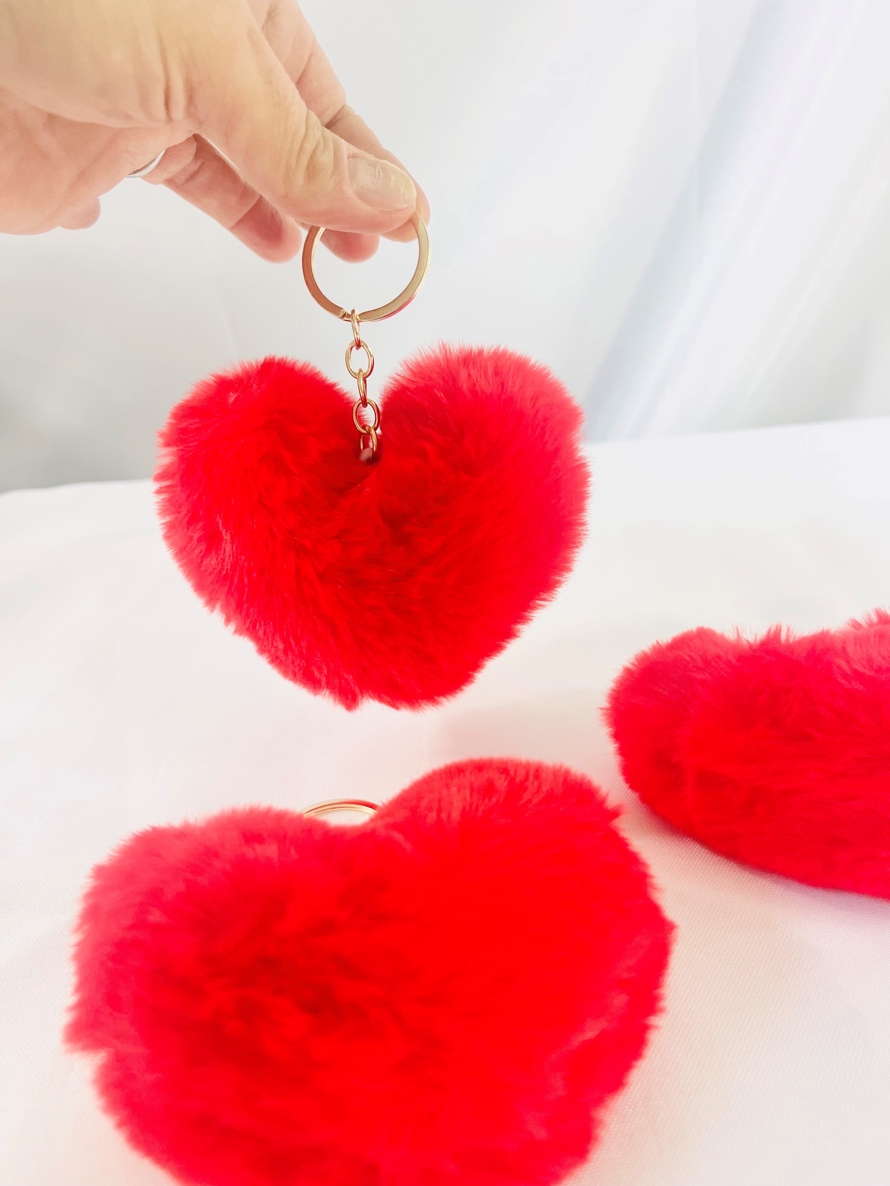 Fluffy Red Heart Keychain