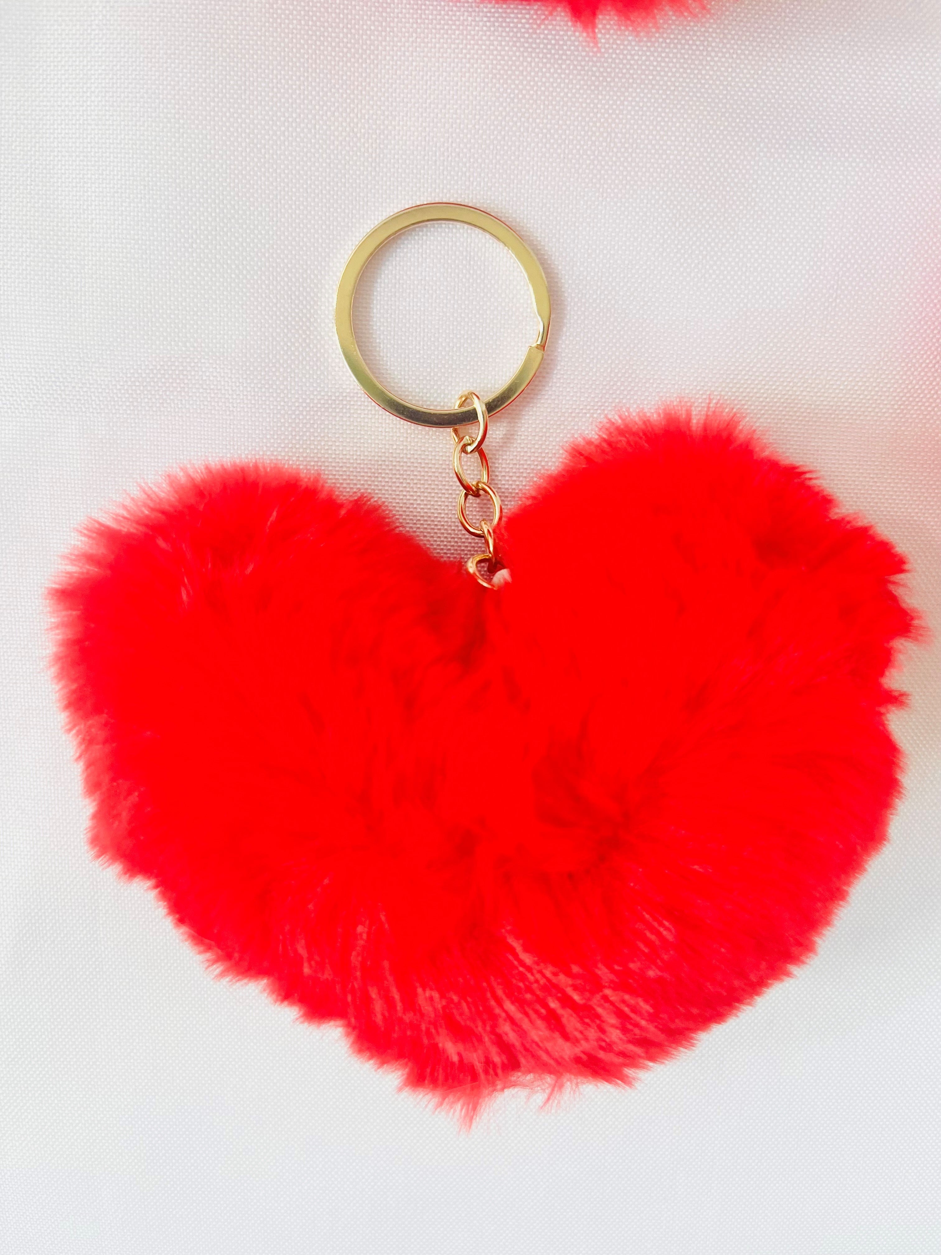 Fluffy Red Heart Keychain