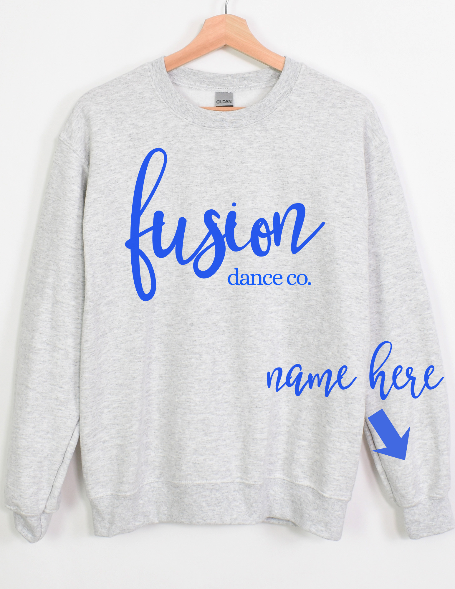 Custom Royal Blue Fusion Dance Co Crewneck