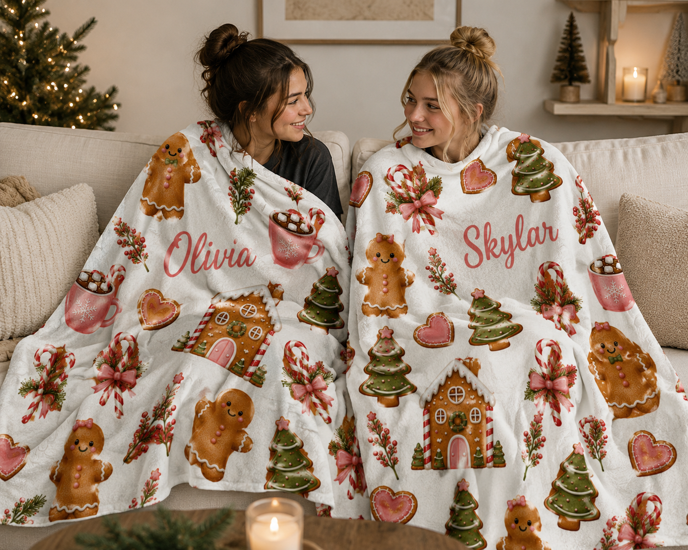 Gingerbread Cookies Velveteen Plush Blanket | Personalized Name Pattern