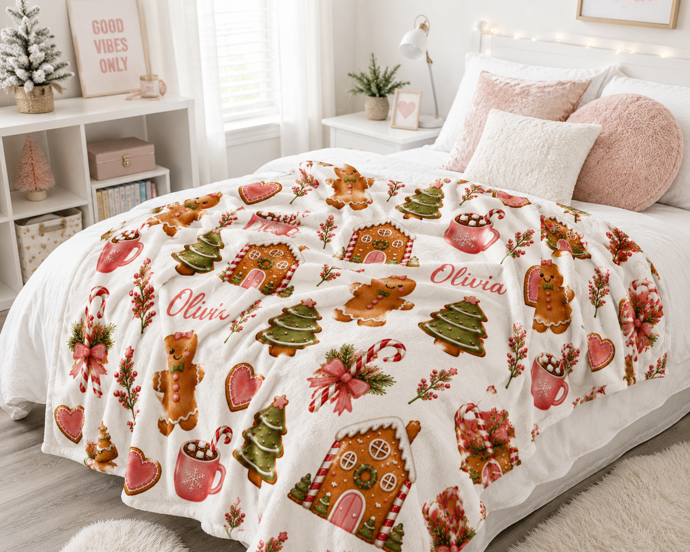 Gingerbread Cookies Velveteen Plush Blanket | Personalized Name Pattern