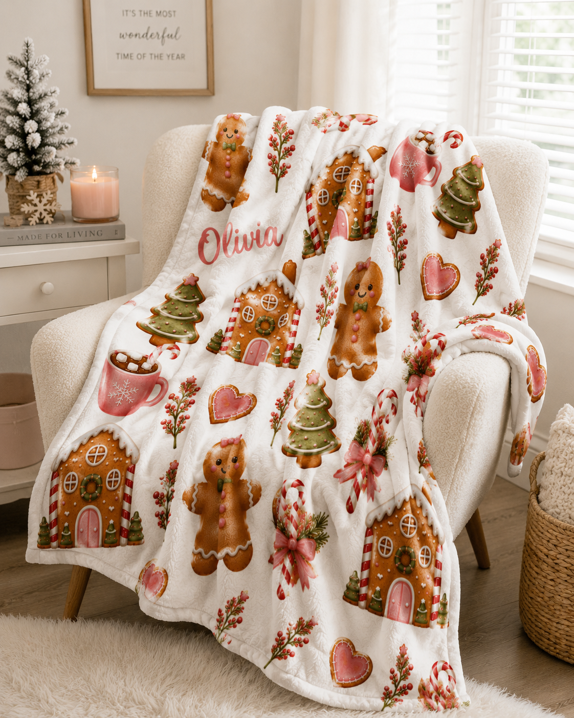 Gingerbread Cookies Velveteen Plush Blanket | Personalized Name Pattern