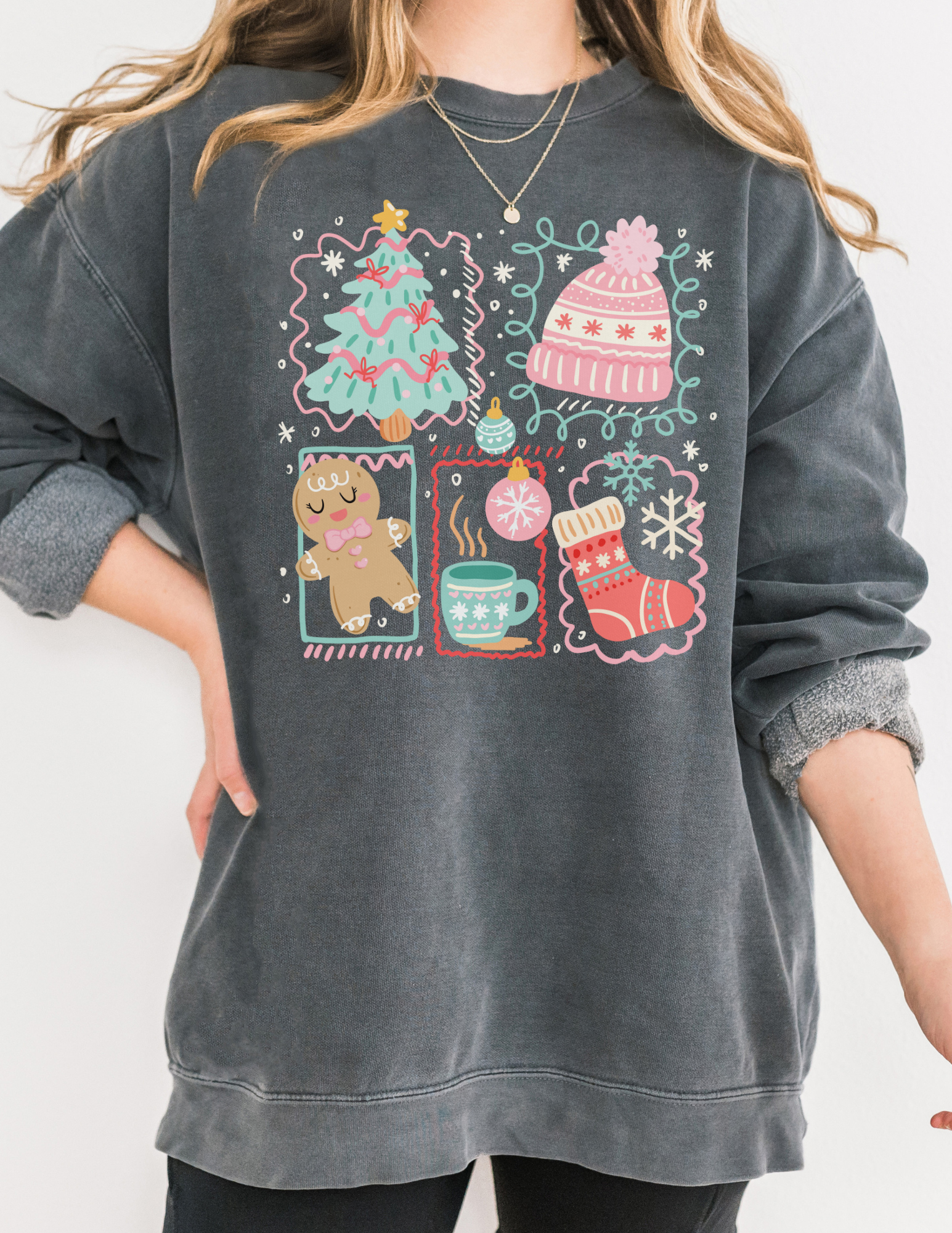 Cute Holiday Stamp Crewneck For Women