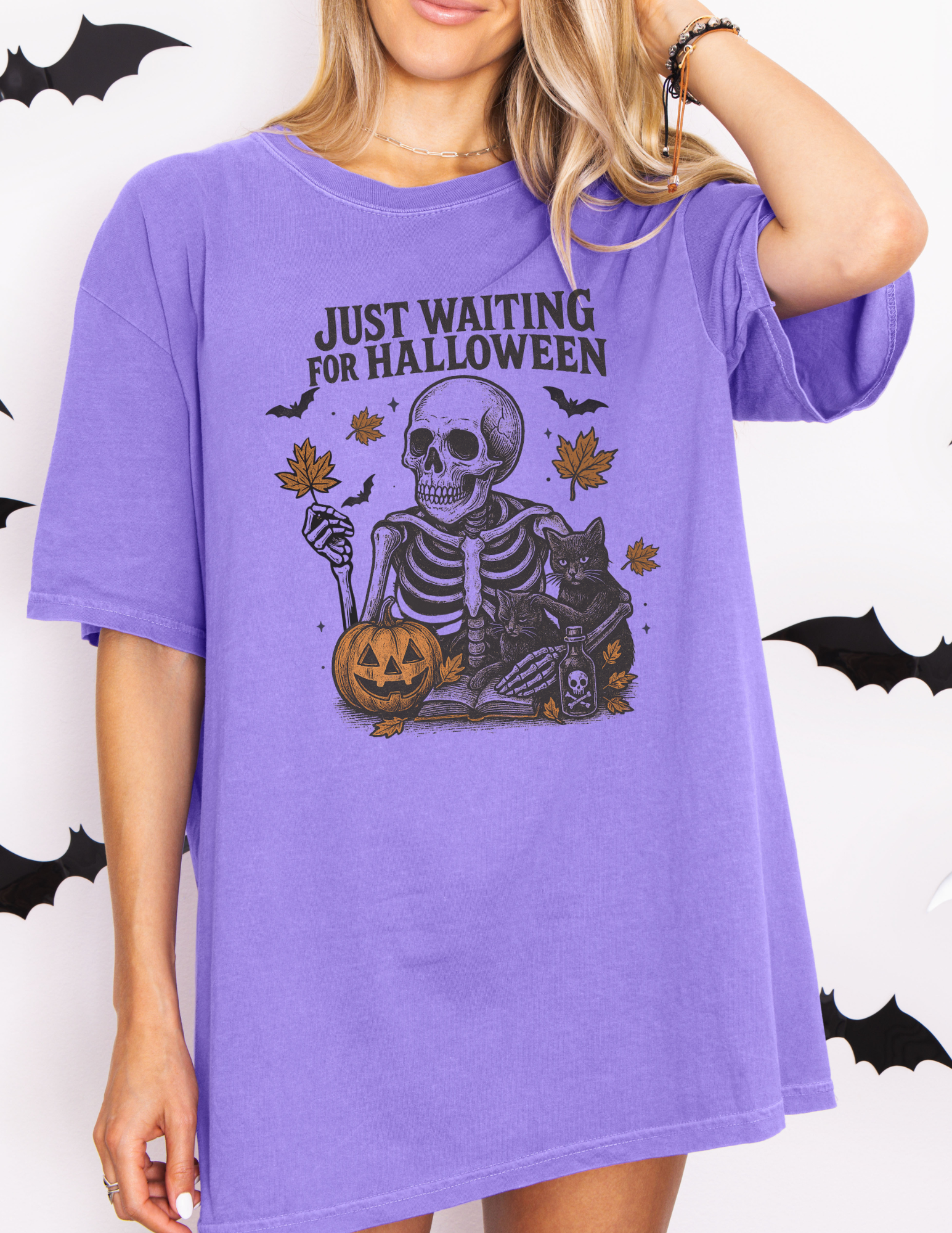 Vintage Skeleton Just Waiting For Halloween Shirt