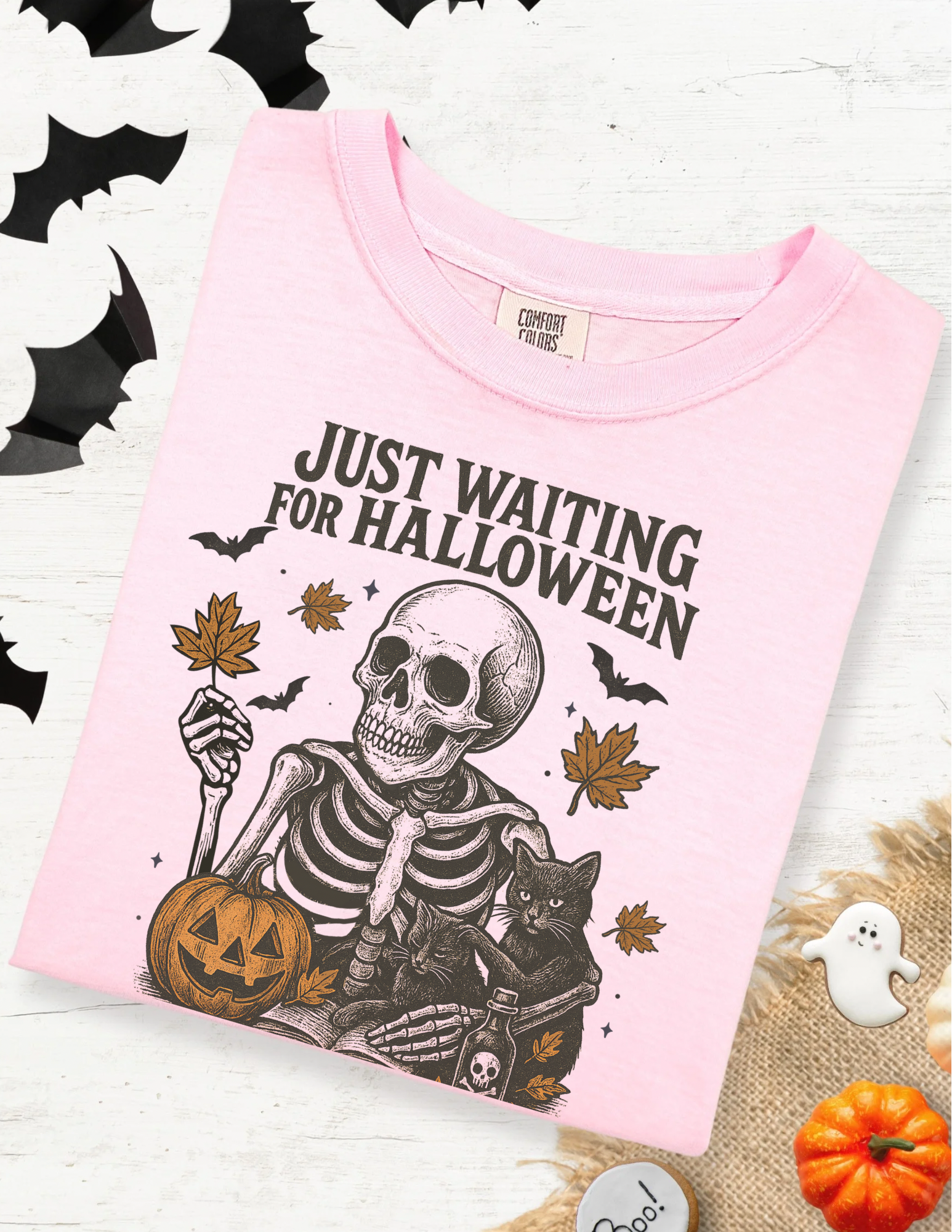 Vintage Skeleton Just Waiting For Halloween Shirt