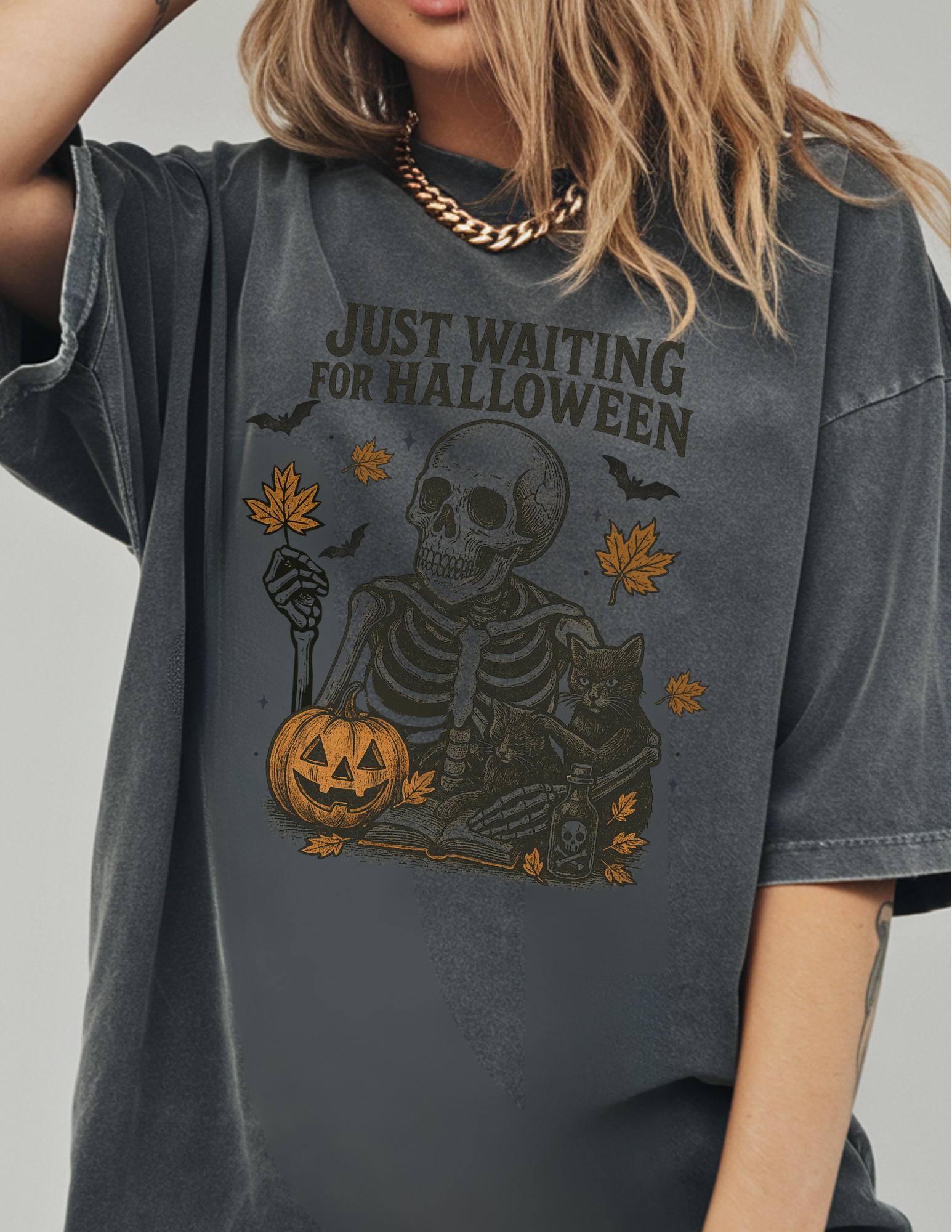 Vintage Skeleton Just Waiting For Halloween Shirt
