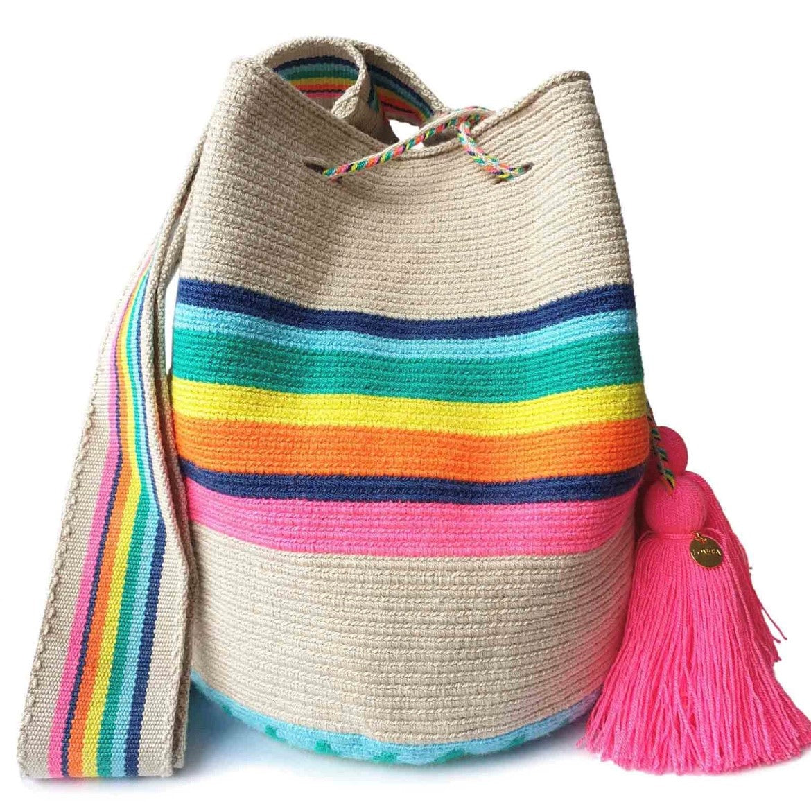 Lombia Wayuu Mochila Crossbody Bag (Size L)- Striped