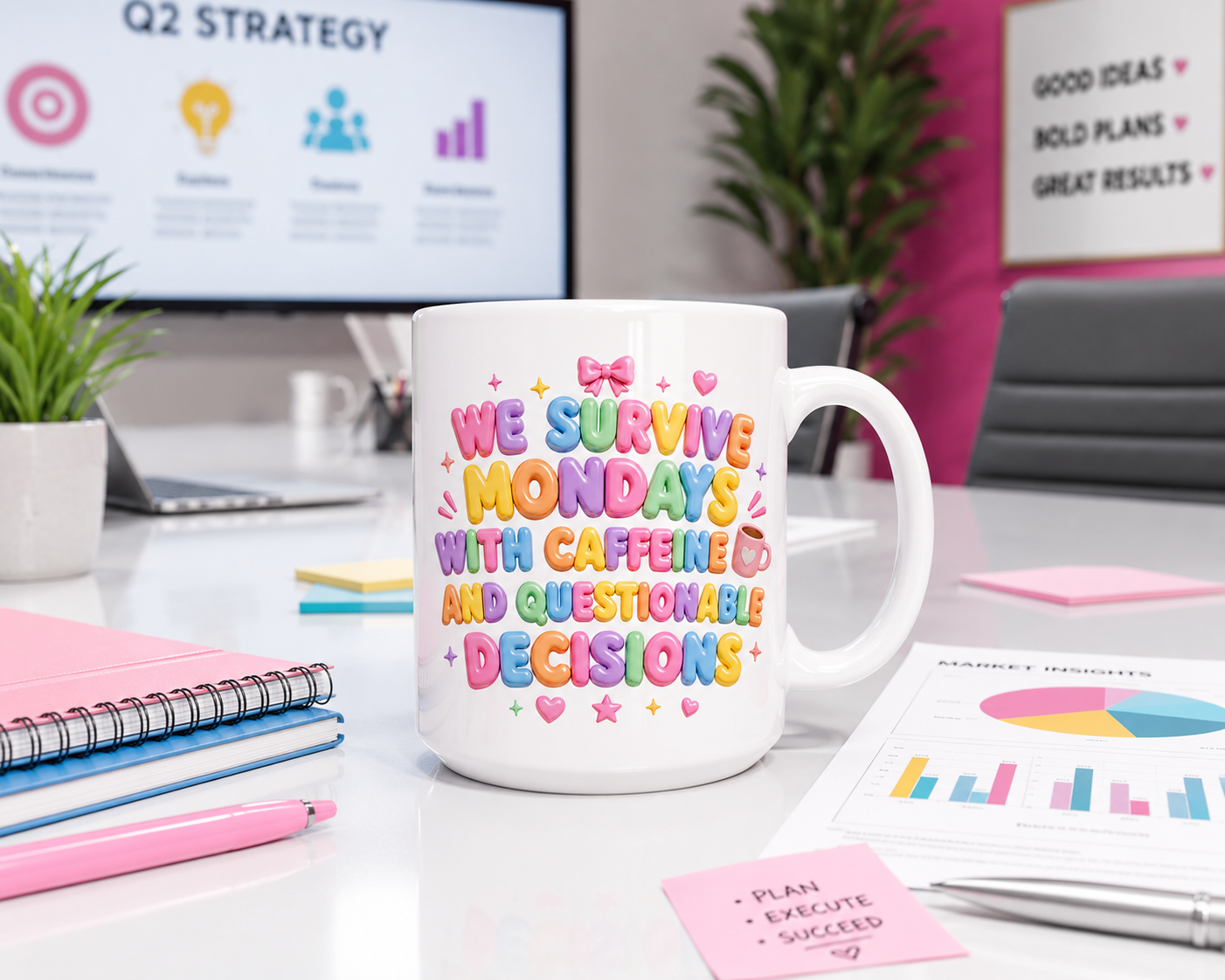 We Survive Mondays With Caffeine and Questionable Decisions Mug | Ceramic Coffee Cup