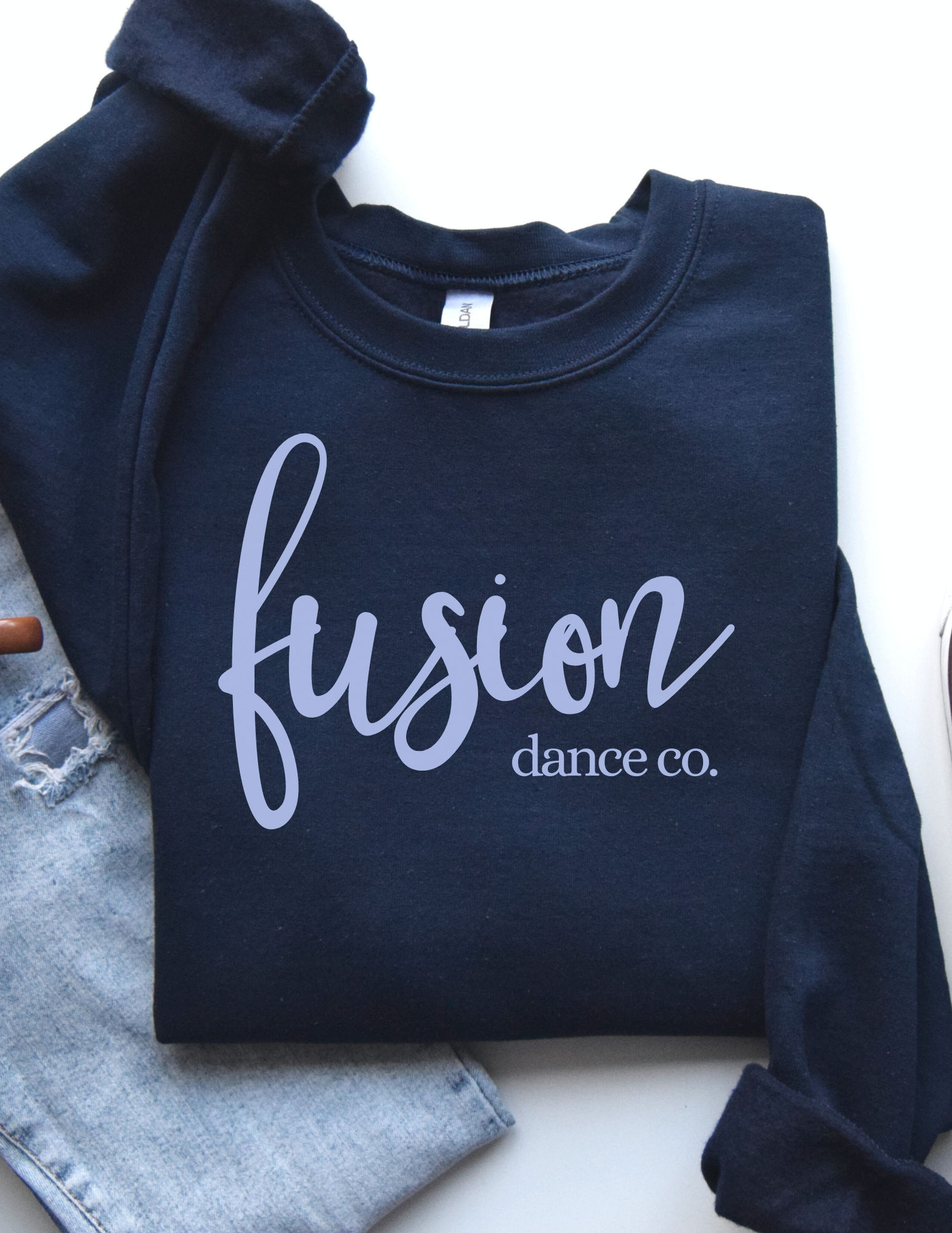 Custom Celebrity Light Blue Fusion Dance Co Crewneck