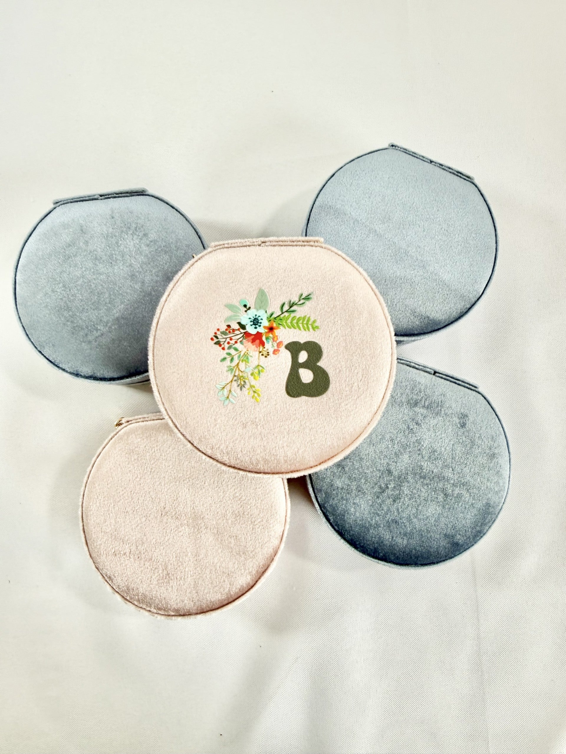 Custom Initial Velvet Jewelry Case For Bridesmaid