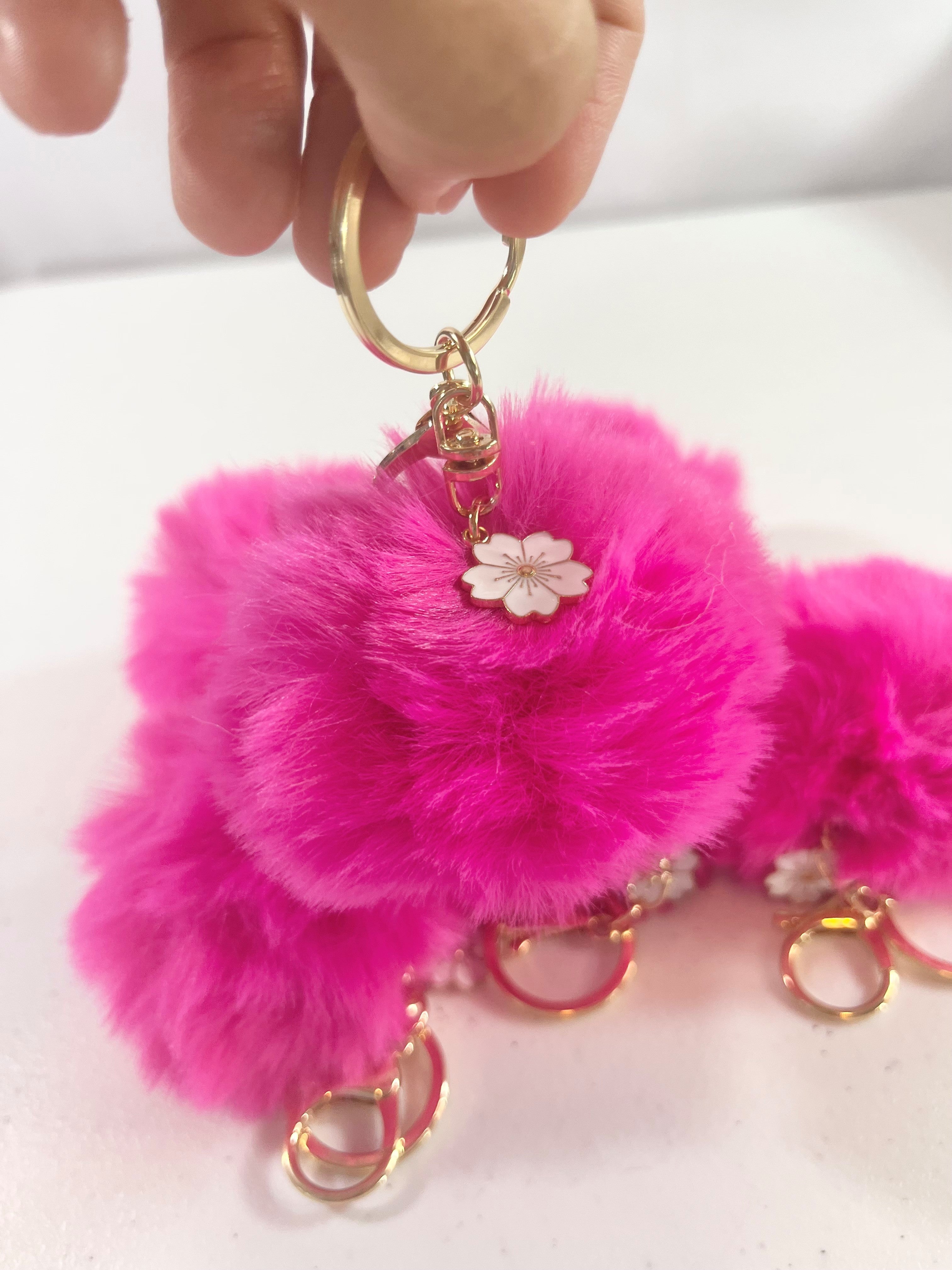 Pink Fluffy Pom Pom Keychain