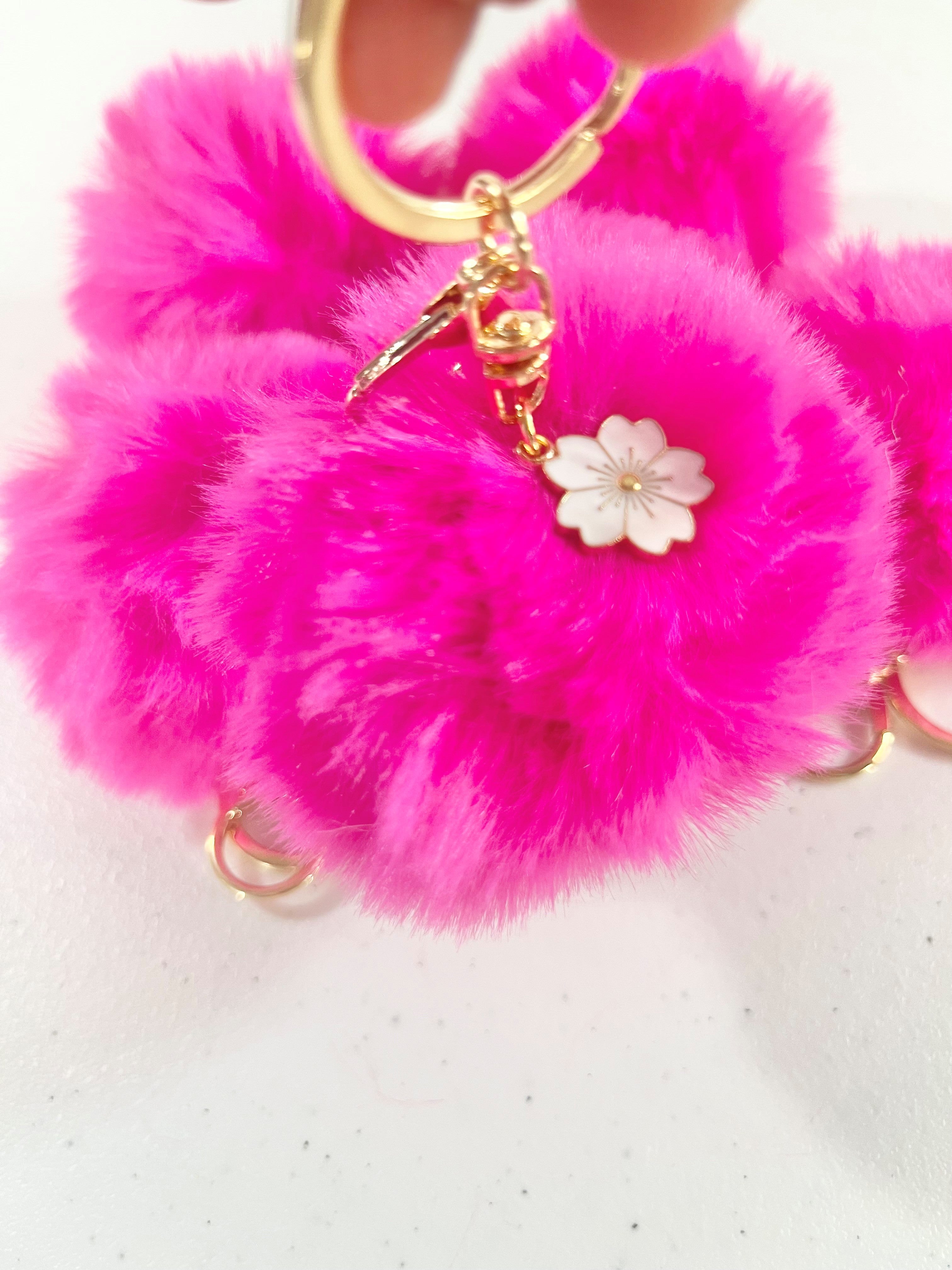 Pink Fluffy Pom Pom Keychain